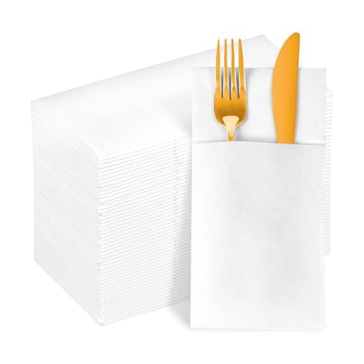 KAMMAK White Dinner Napkins Disposable Cloth Like Paper Napkins Folded with Pocket 100 Pack Guest Hand Towels for Party Decoration, Wedding Reception, Bathroom, Kitchen (16.5 x 16.5 inch)