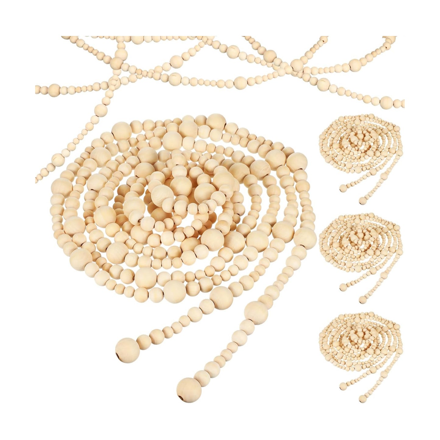 4 Pcs 72 ft Christmas Tree Wood Bead Garland Christmas Wooden Beads Garland Hanging Boho Xmas Decor Rustic Farmhouse