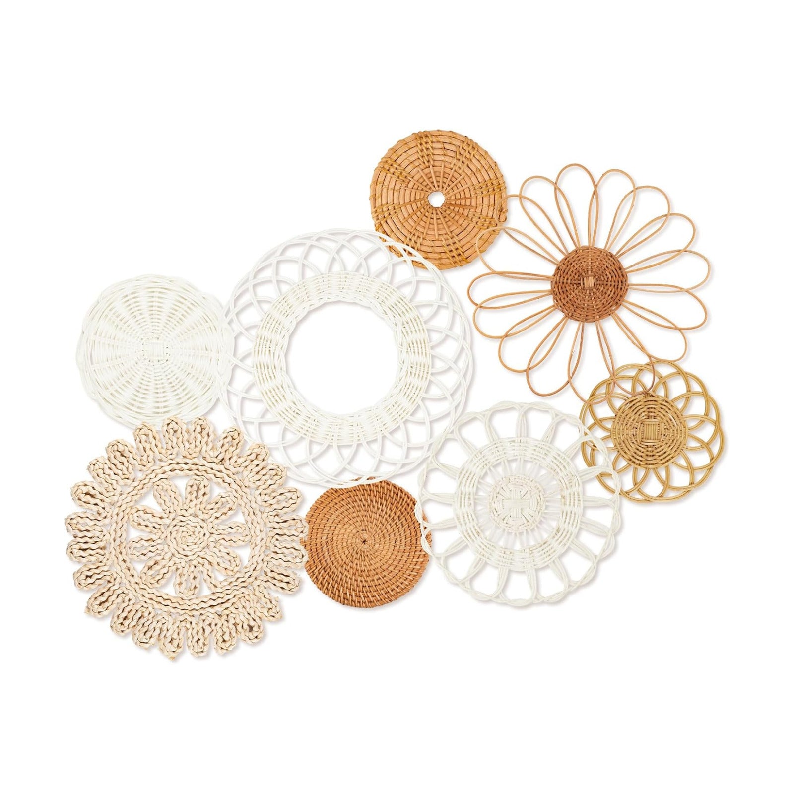 Boho Wall Basket Decor / Classic Rattan / Set of 8