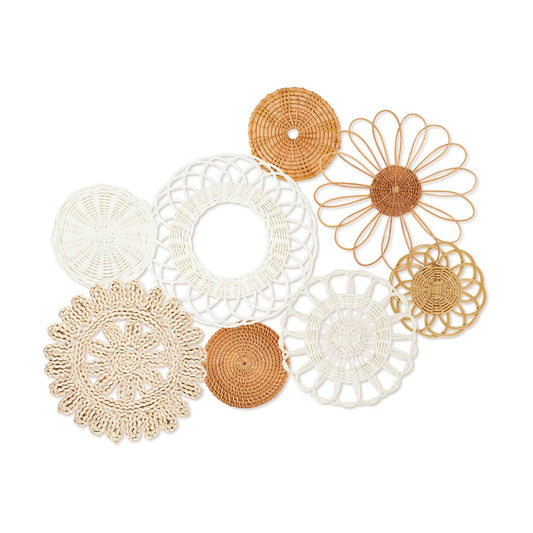 Boho Wall Basket Decor / Classic Rattan / Set of 8
