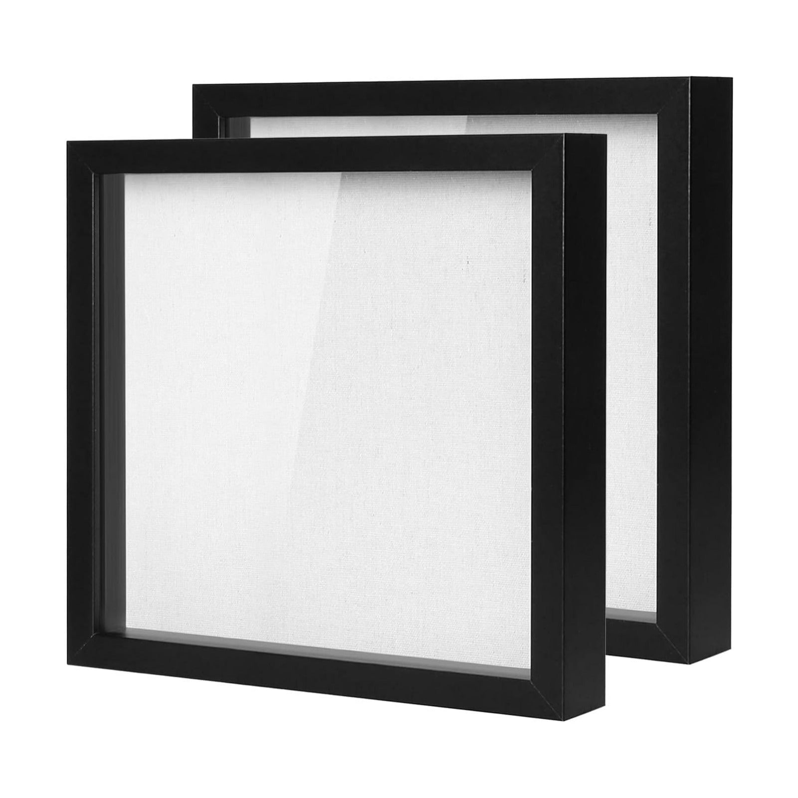 Muzilife 12x12 Shadow Box Wood Picture Frame, HD Glass, 2PCS, Black | FSC-Certified MDF | Soft Acid-free Linen Board