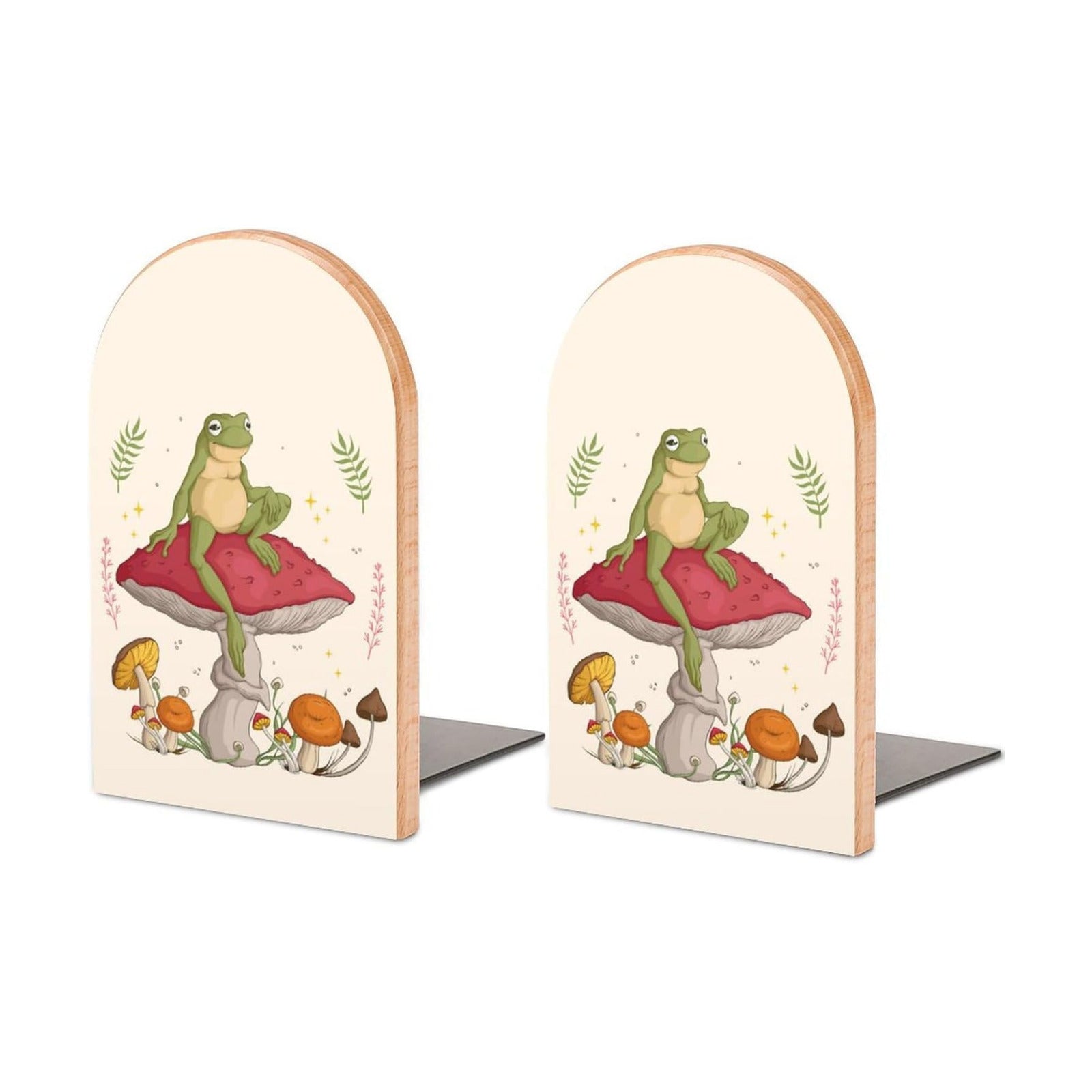Mushrooms Print Small Non-Slip Book Stoppers Wood
