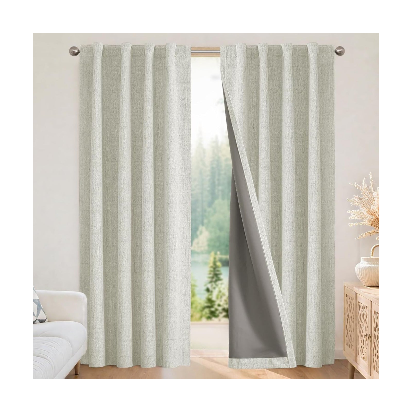 Joydeco Blackout Curtains for Bedroom - 100% Light Blocking 2 Panels Light Beige Drapes 37"W x 72"L, Thermal Insulated