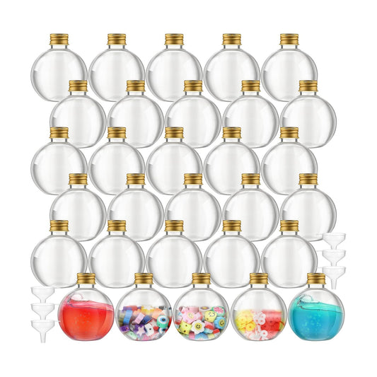 Jinei 30 Pcs Plastic Potion Bottles 6 Oz Ball Shape,Gold,Aluminum Cap
