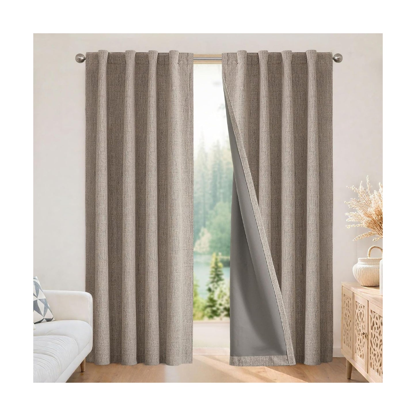 Joydeco Blackout Curtains for Bedroom - Natural Linen Curtains 37 X 84 inch, Thermal Insulated 100% Blackout 2 Panels