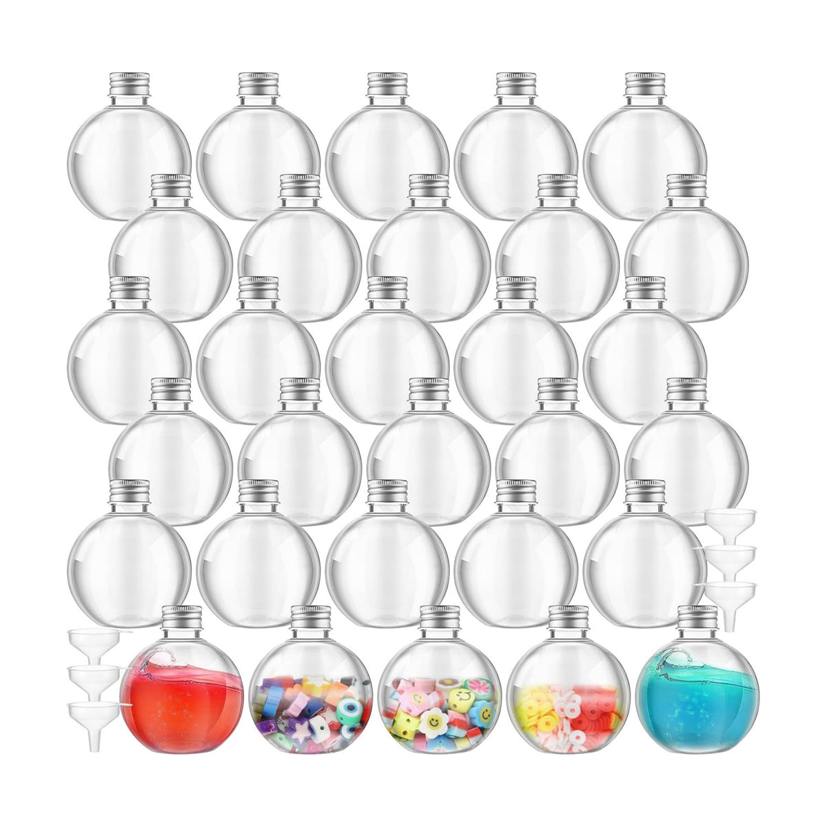 Jinei 30 Pcs Plastic Potion Bottles 6 Oz Ball Shape,Silver,Aluminum Cap