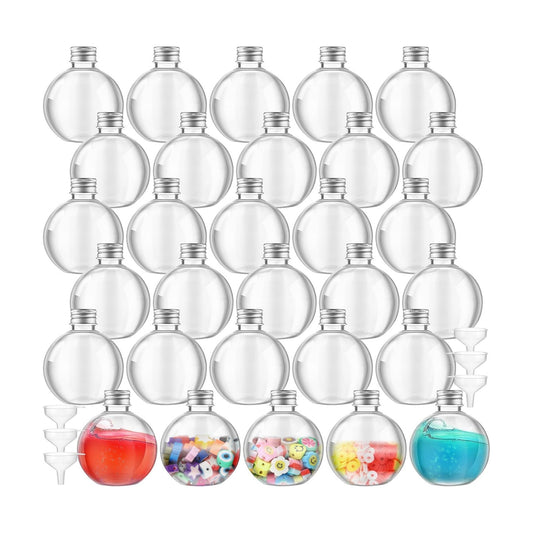 Jinei 30 Pcs Plastic Potion Bottles 6 Oz Ball Shape,Silver,Aluminum Cap