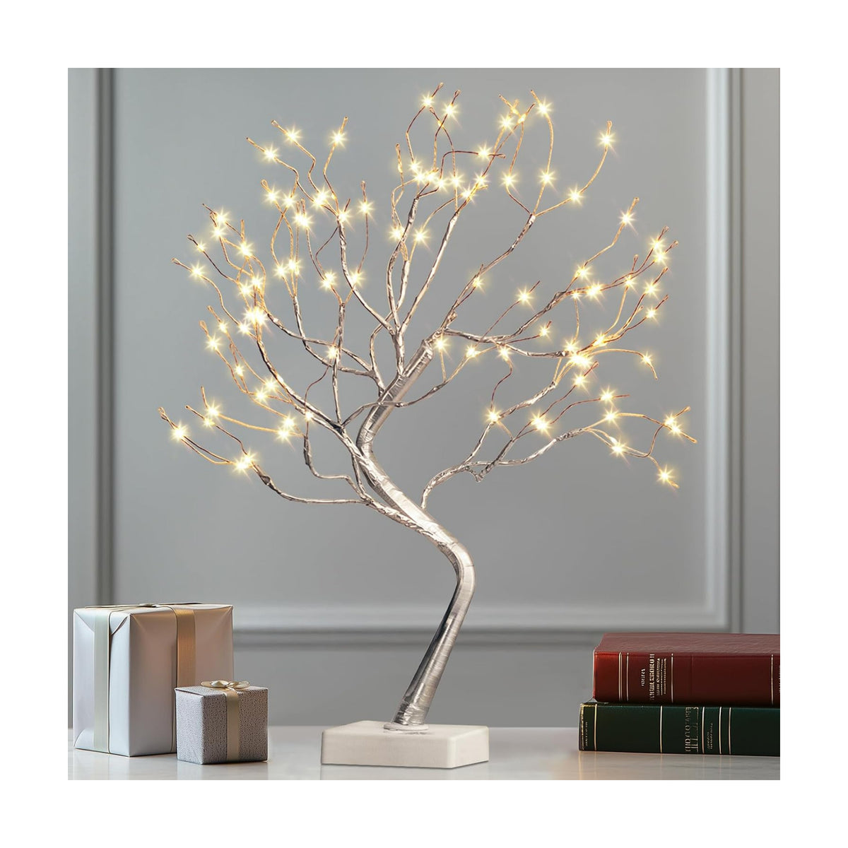 EAMBRITE Fairy Light Spirit Tree, 108 Led Lighted Birch Tree, 8 Modes Lighted Trees for Decoration Inside, USB & Battery Christmas Tree for Home Bedroom Desktop Indoor Xmas Decorations (Silver)