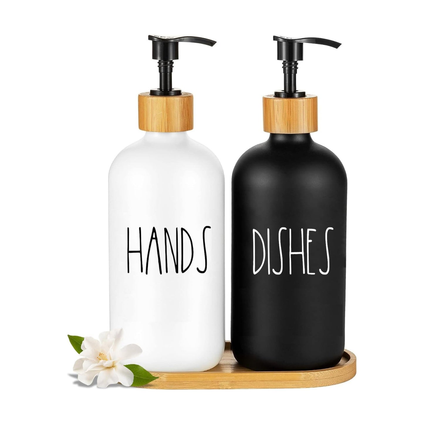 Arktek Glass Soap Dispenser Set with Tray, 2 Pack Hand and Dish Soap Dispenser Set for Bathroom and Kitchen Bottle
