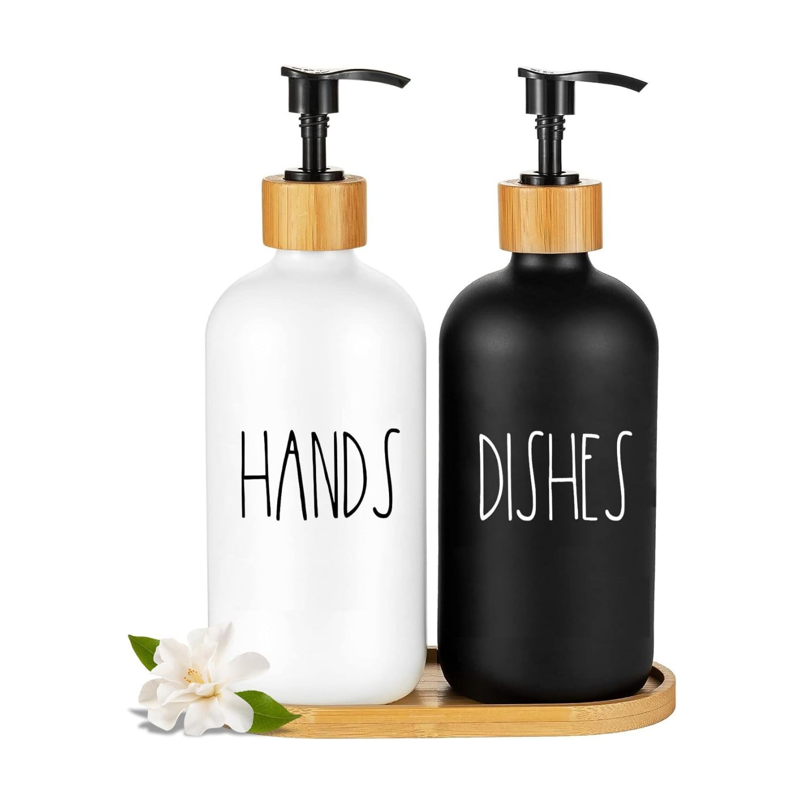 Arktek Glass Soap Dispenser Set with Tray, 2 Pack Hand and Dish Soap Dispenser Set for Bathroom and Kitchen Bottle