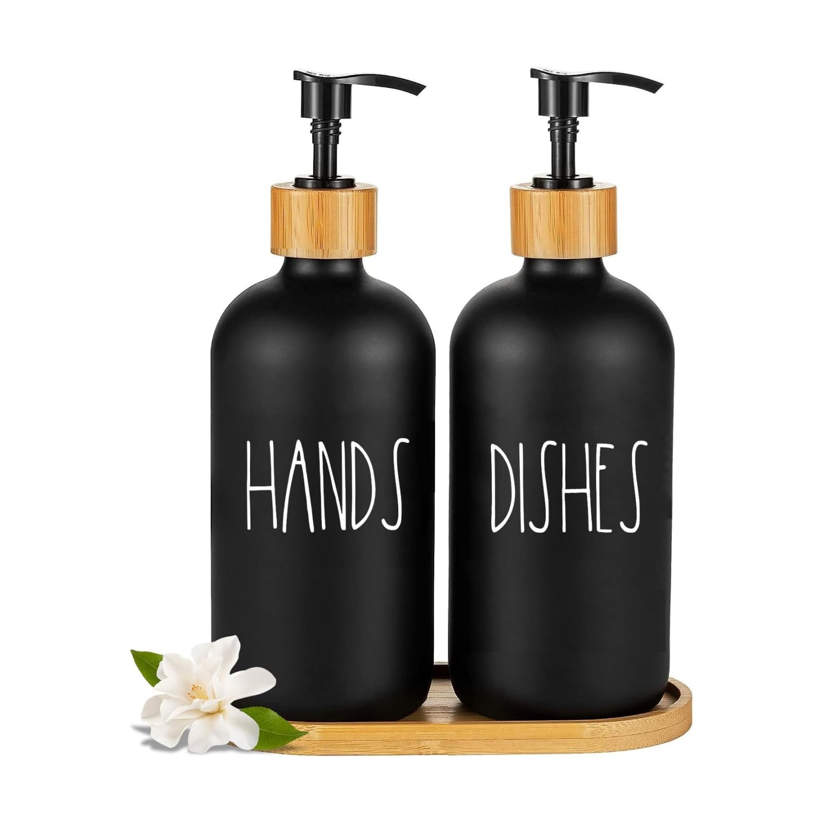 Arktek Glass Soap Dispenser Set with Tray, 2 Pack Hand and Dish Soap Dispenser Set for Bathroom and Kitchen Bottle