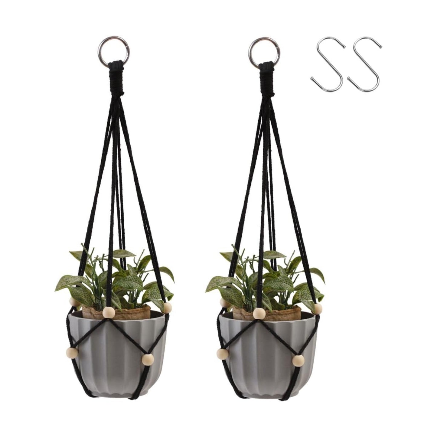 Black Hanging Planter / Black Bead / Set of 2