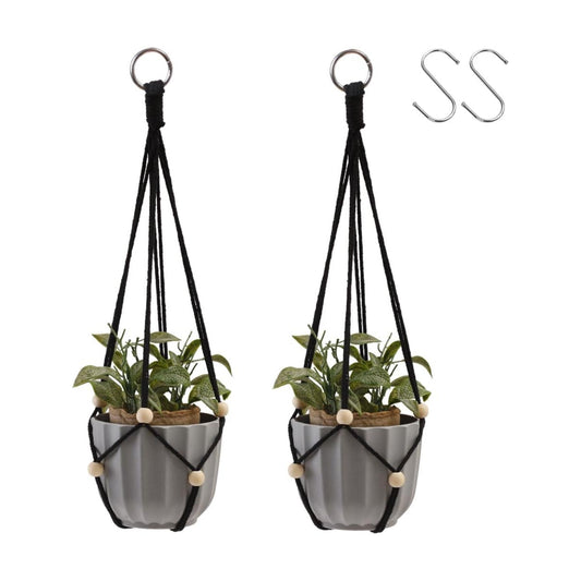 Black Hanging Planter / Black Bead / Set of 2