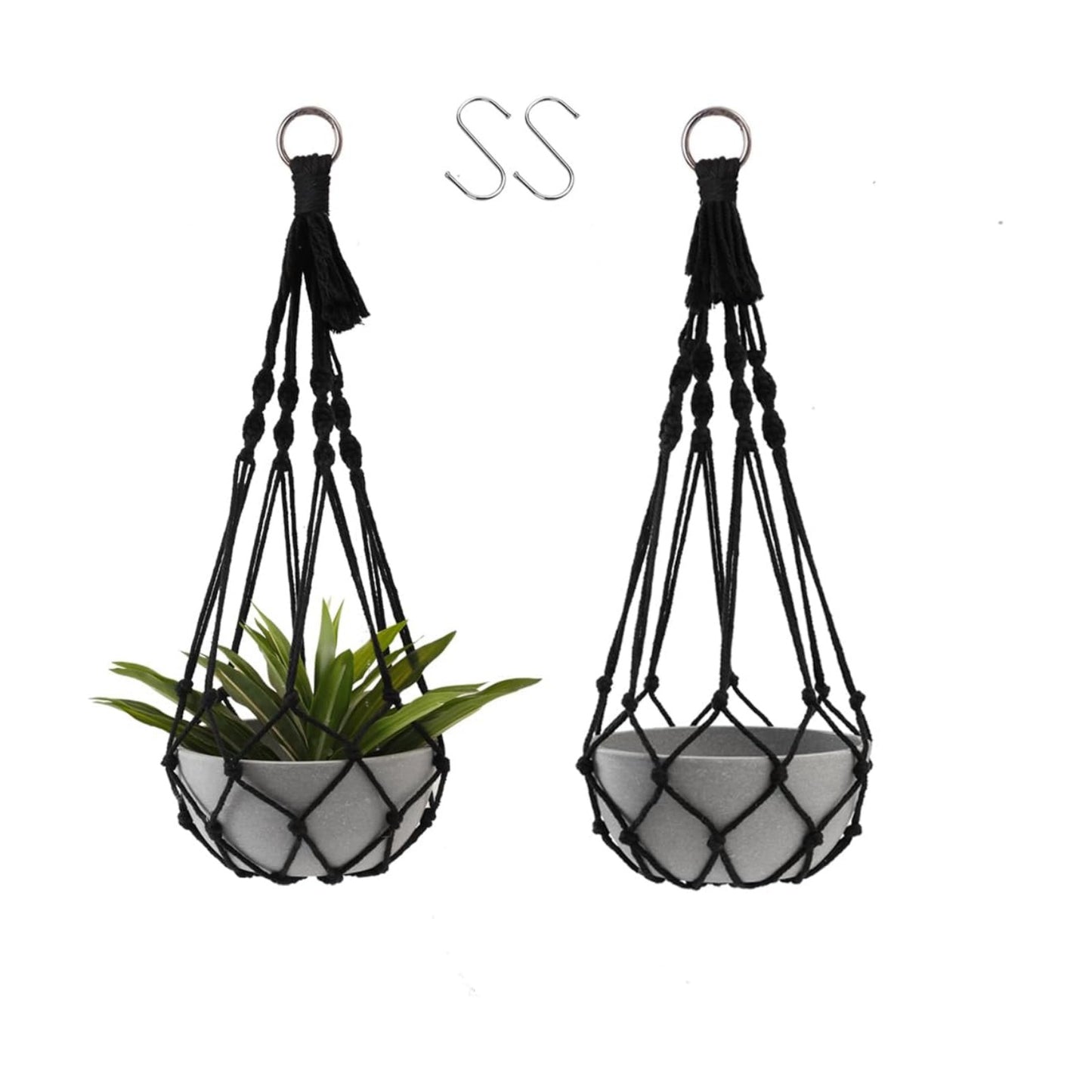 Black Plant Hanger Macrame Hanging Planter / Black Macrame / Set of 2