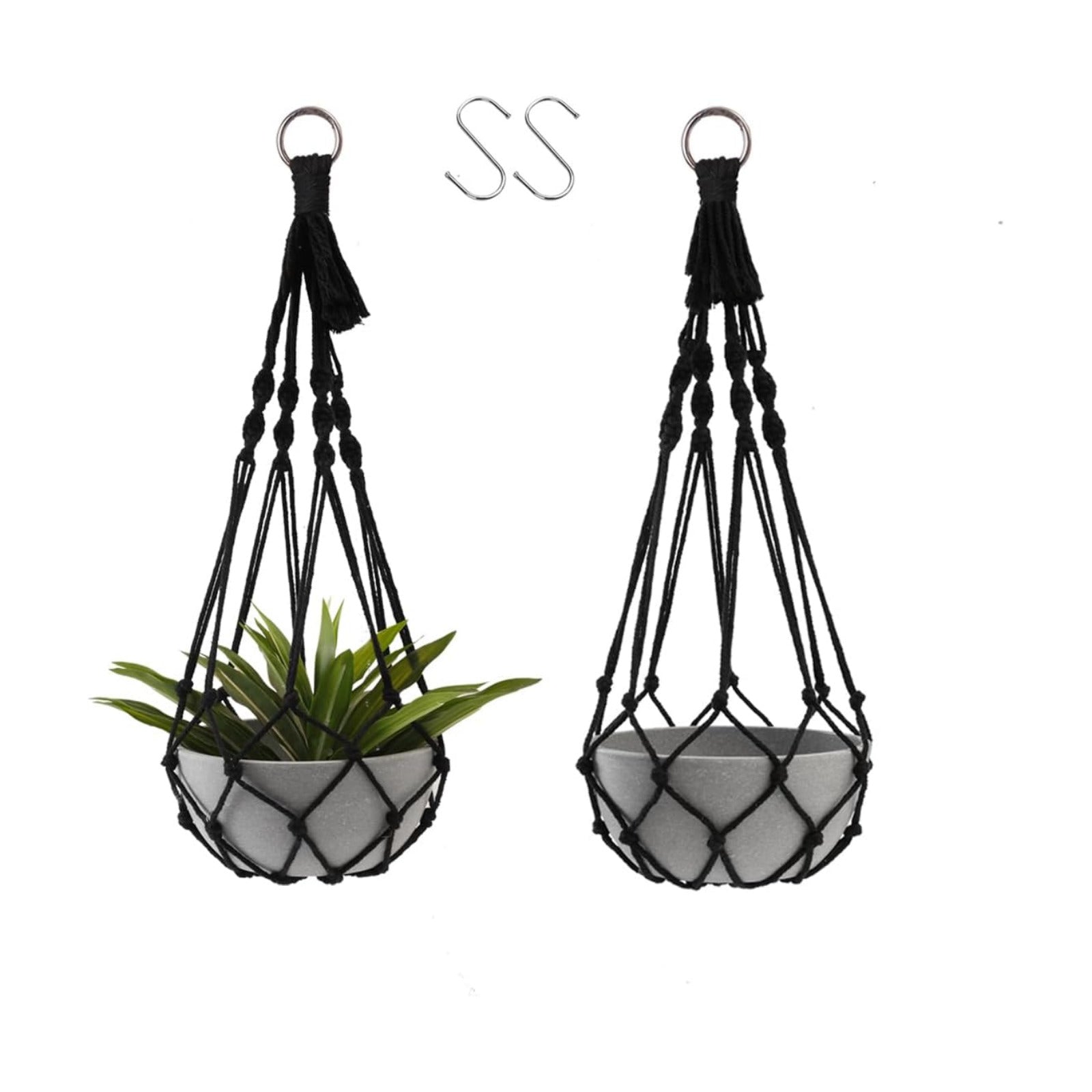 Black Plant Hanger Macrame Hanging Planter / Black Macrame / Set of 2