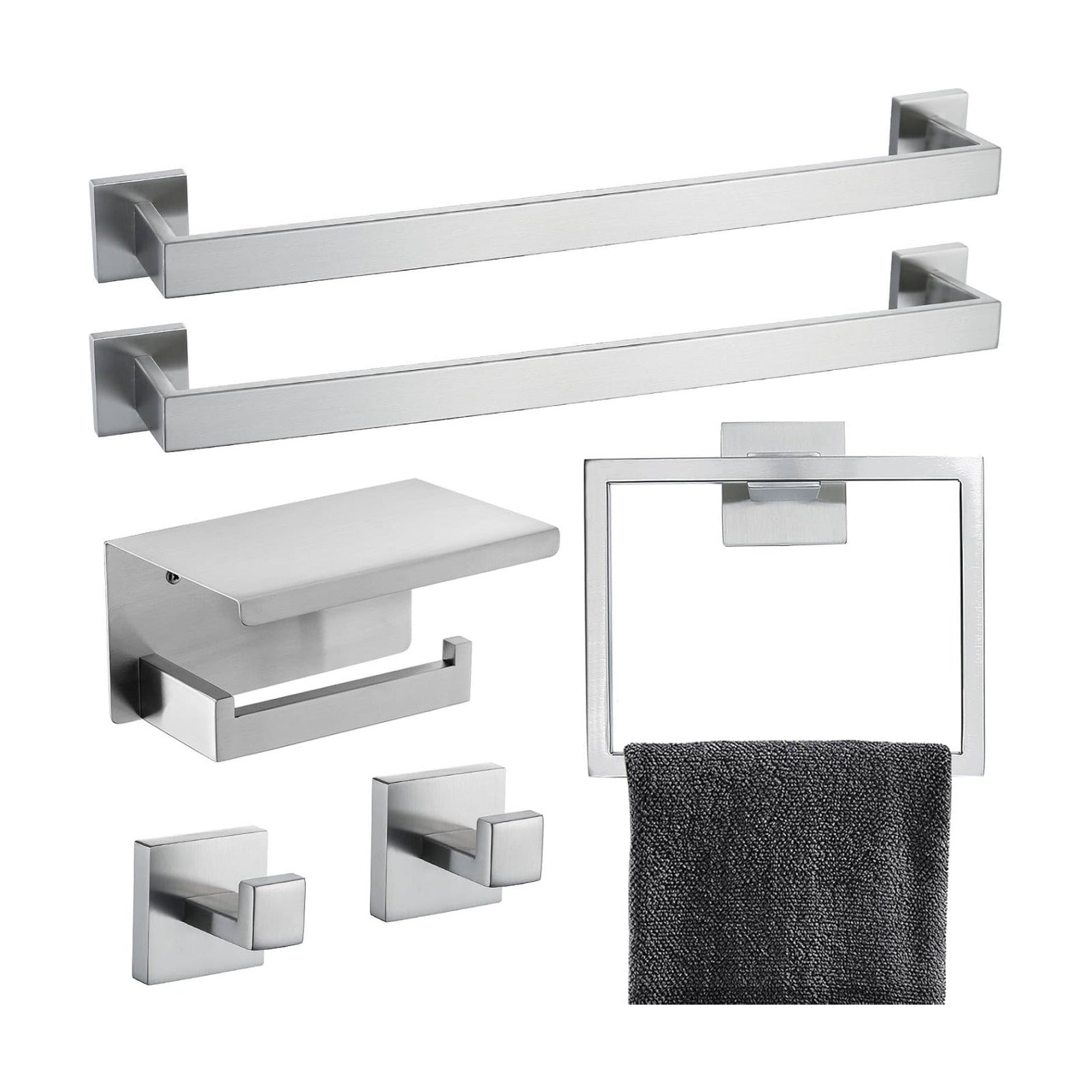 Brushed Nickel Bathroom Towel Bar Set Bathroom Accessories Hardware Set Including Double Towel Bar Towel Ring Coat Hook