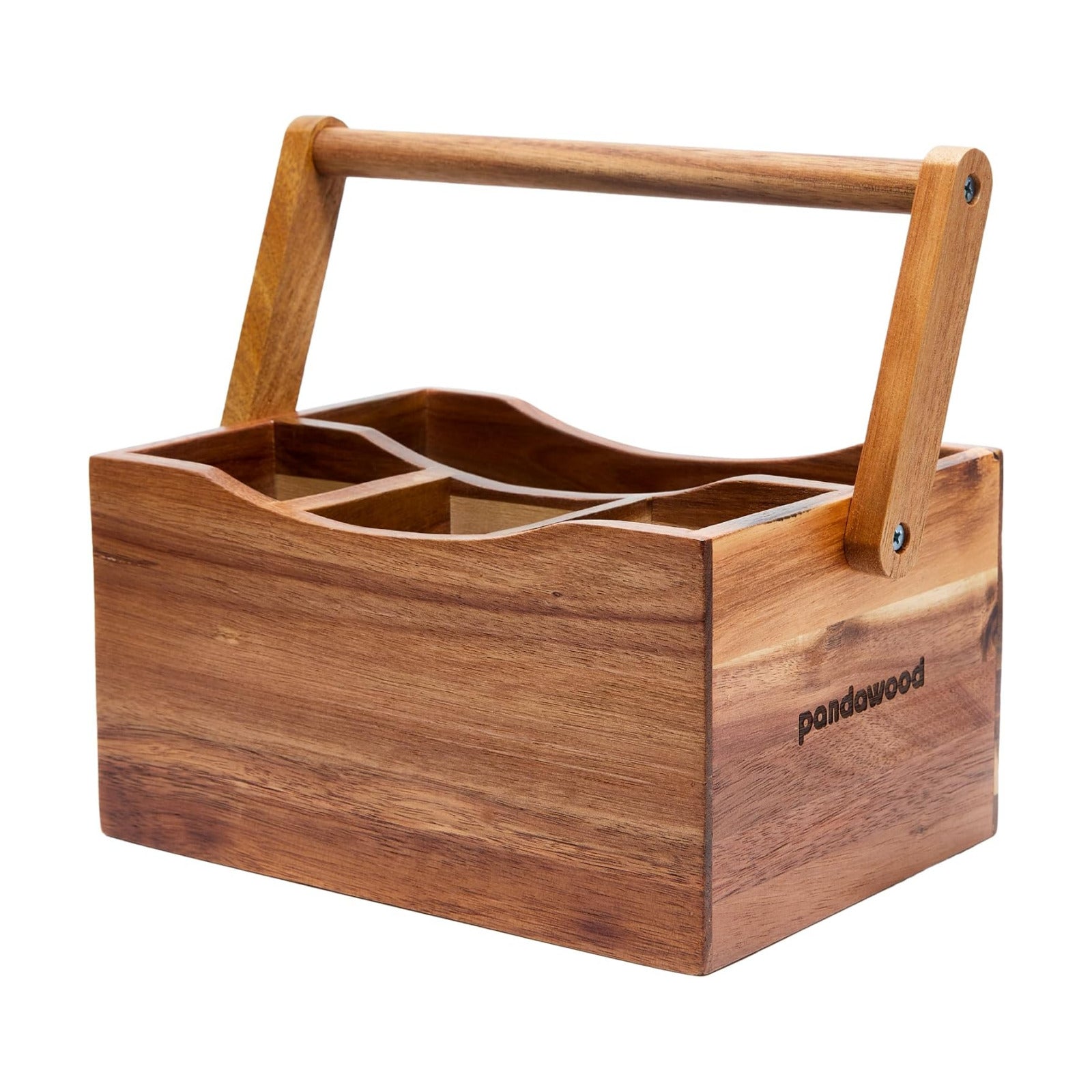 Utensil Caddy for Parties, Acacia Wood Silverware Holder for Countertop