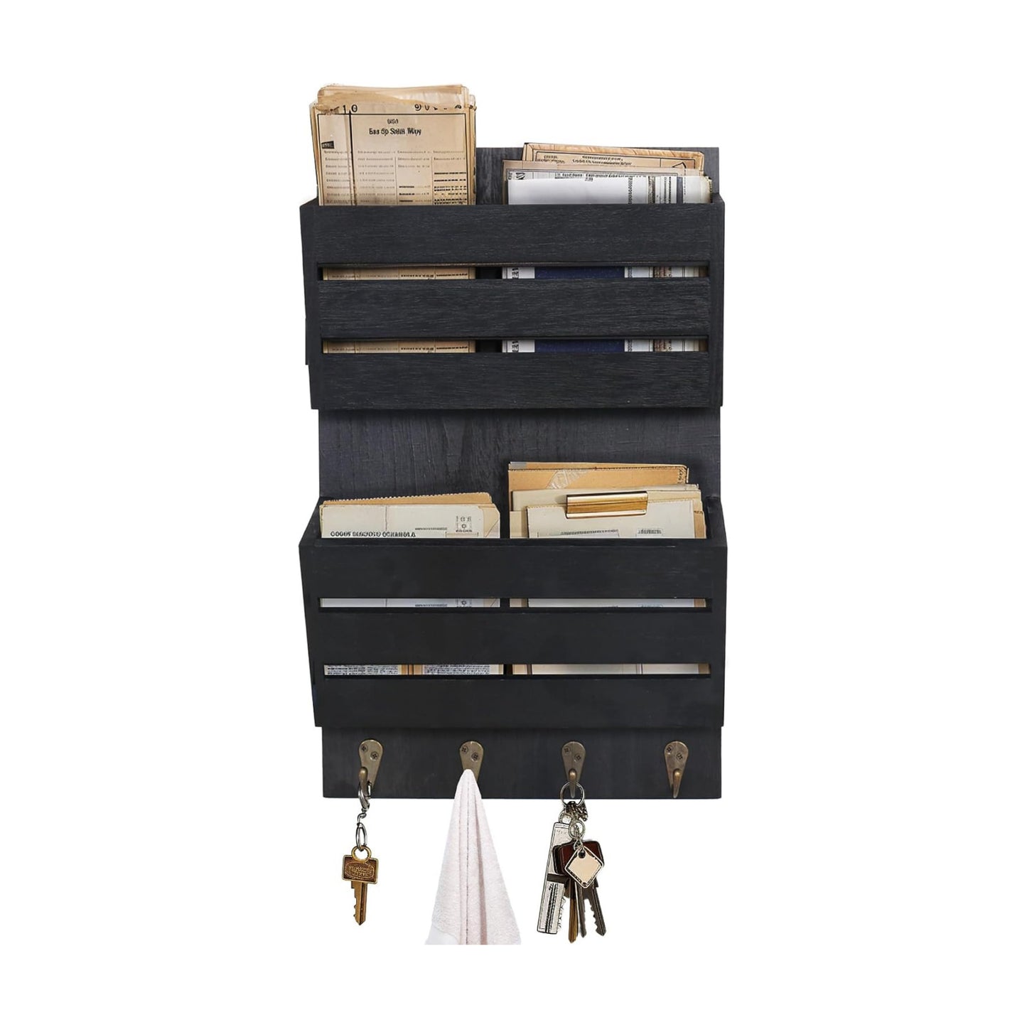 Rustic Wooden Hanging Mail Sorter Farmhouse Key Holder