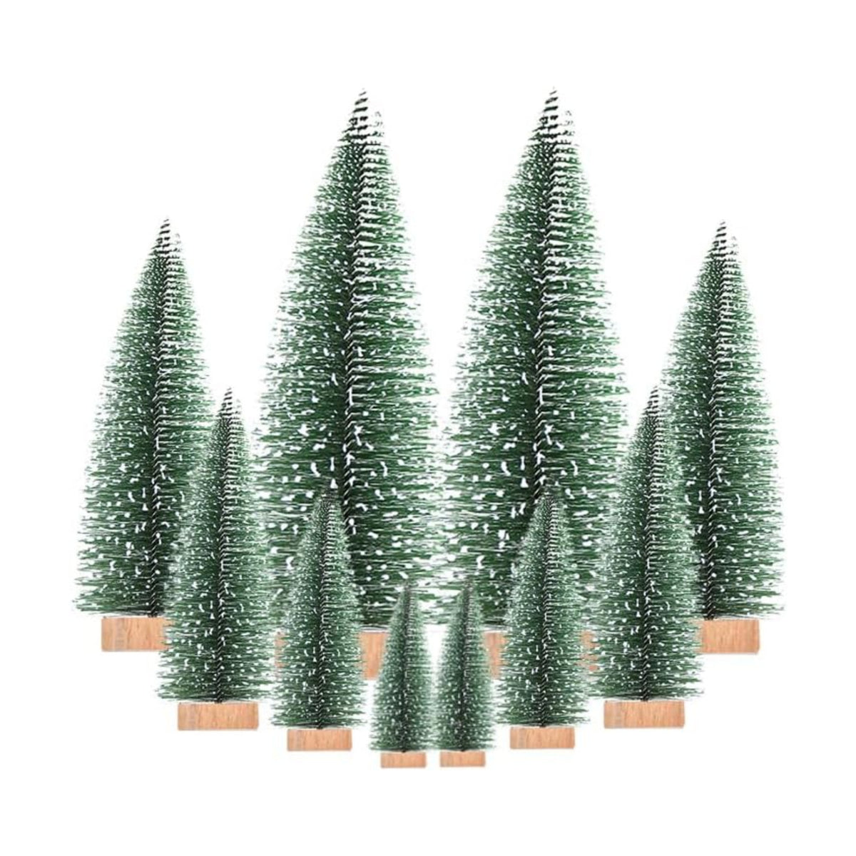 Yahpetes Miniature Christmas Tree 10 Pcs Pine Trees Sisal Trees Snow Frost Ornaments with Wooden Bases for Miniature Scenes, Christmas Crafting and Designing, 5 Size