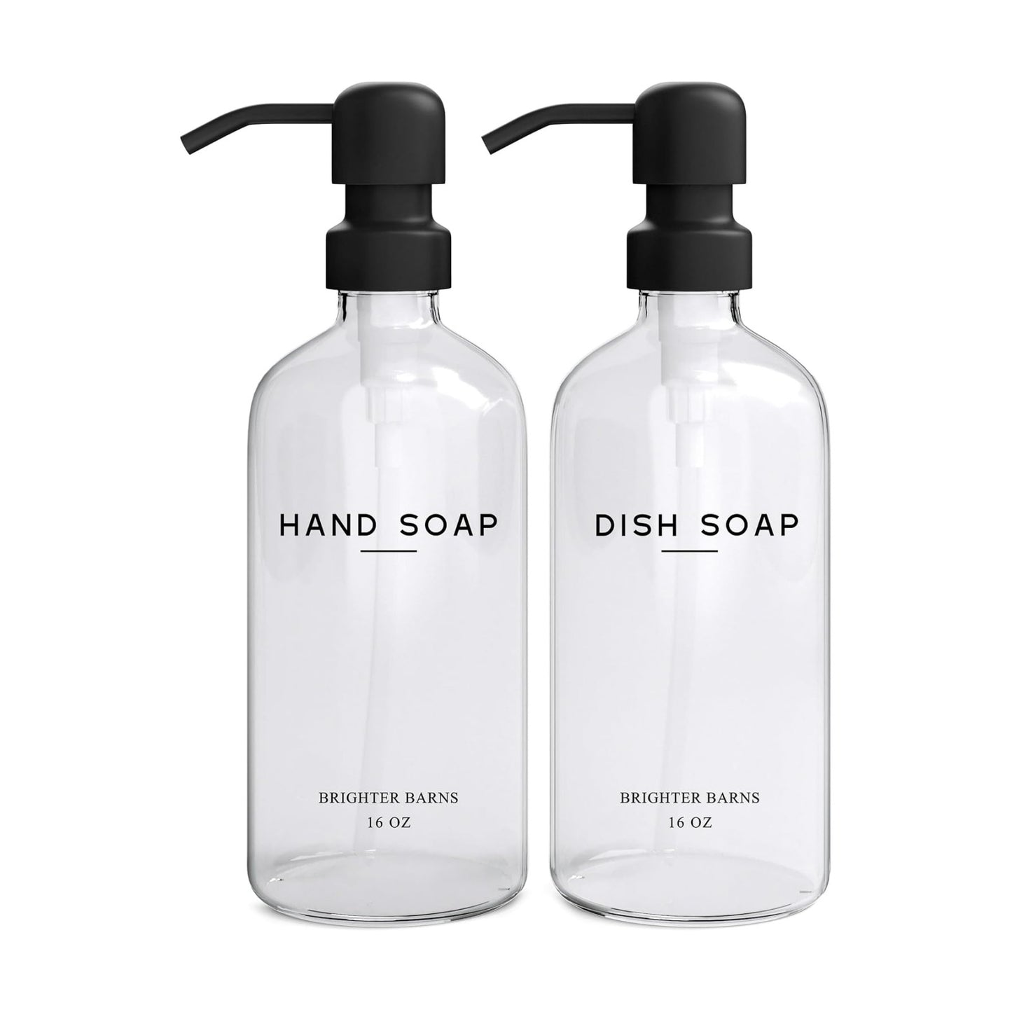 Clear Glass Hand and Dish Soap Dispenser Set by Brighter Barns - Kitchen Soap Dispenser Set & Pump - Glass Bottles for