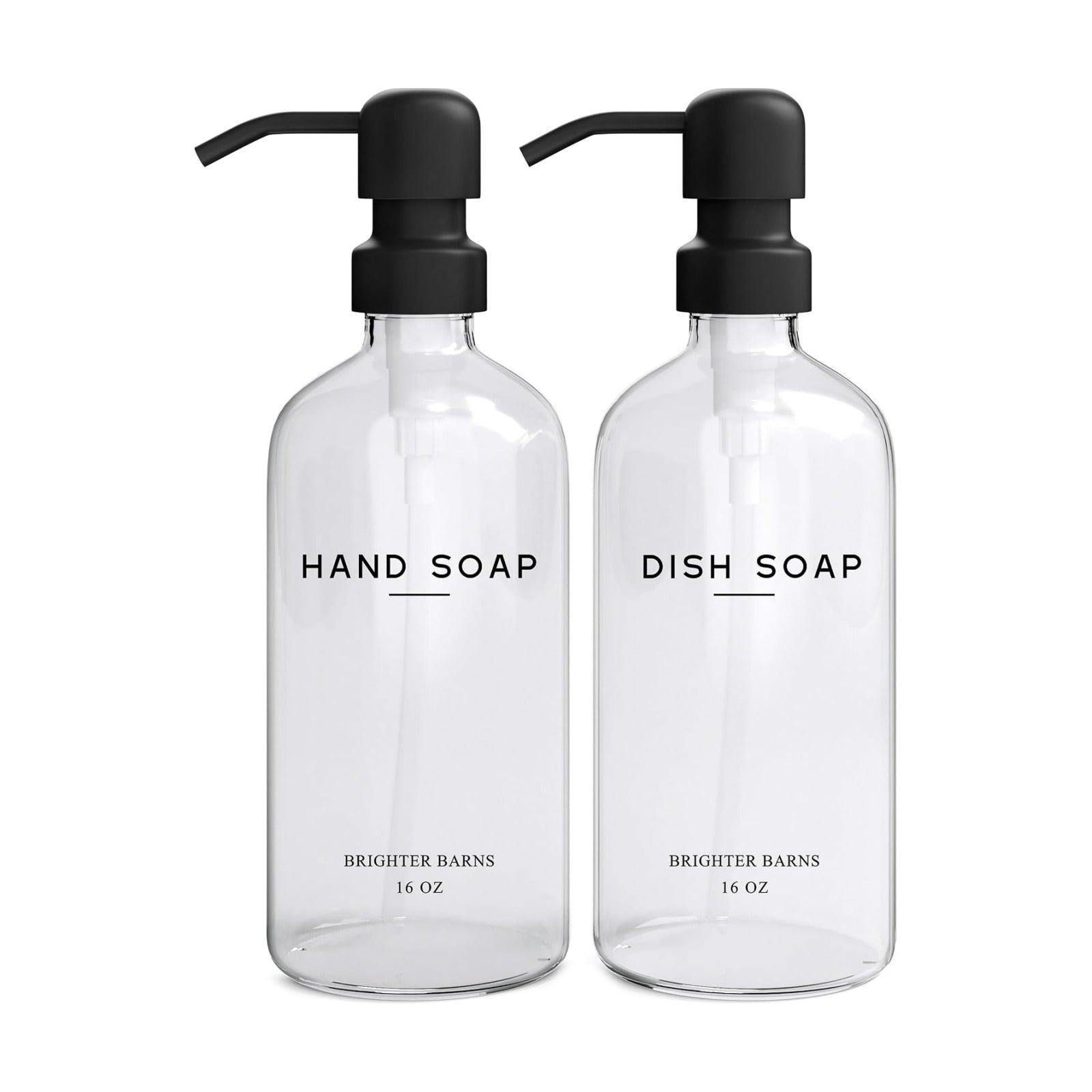 Clear Glass Hand and Dish Soap Dispenser Set by Brighter Barns - Kitchen Soap Dispenser Set & Pump - Glass Bottles for