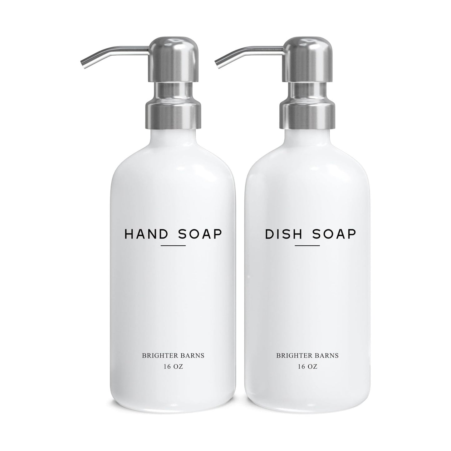 White Glass Hand and Dish Soap Dispenser Set by Brighter Barns - Modern Kitchen Soap Dispenser Set & Pump for Sink