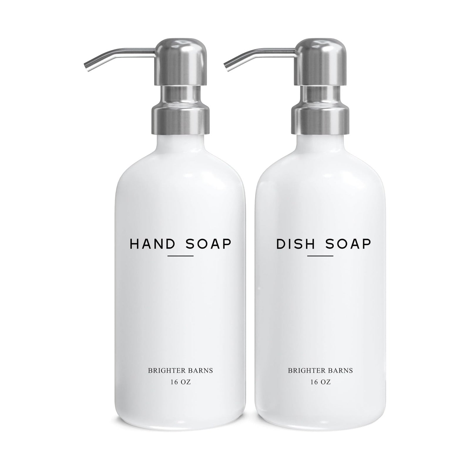 White Glass Hand and Dish Soap Dispenser Set by Brighter Barns - Modern Kitchen Soap Dispenser Set & Pump for Sink