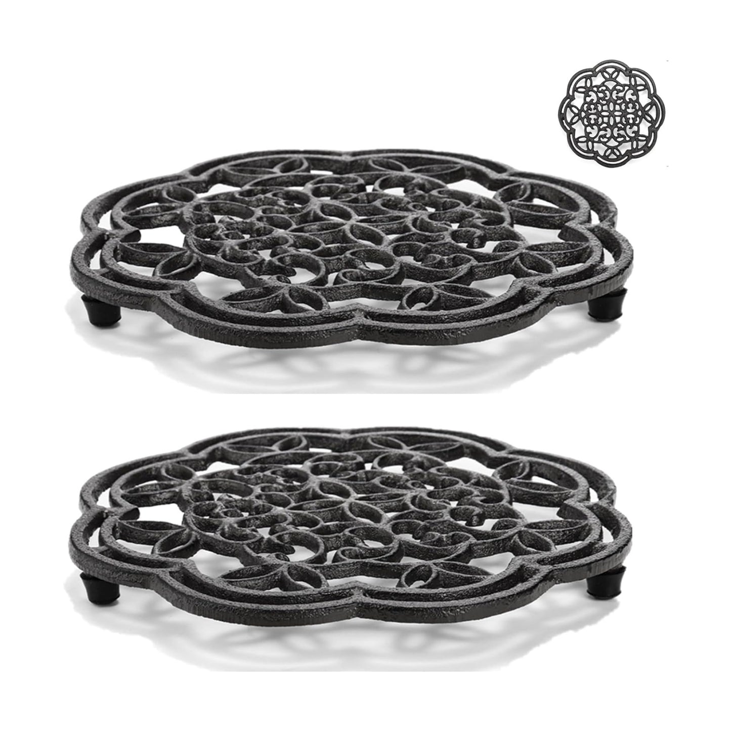 Yopay 2 Pack Cast Iron Trivet Heavy Duty, 7.7 inch Round Metal Trivet for Hot Pans or Teapot, Rustproof Pot Stands
