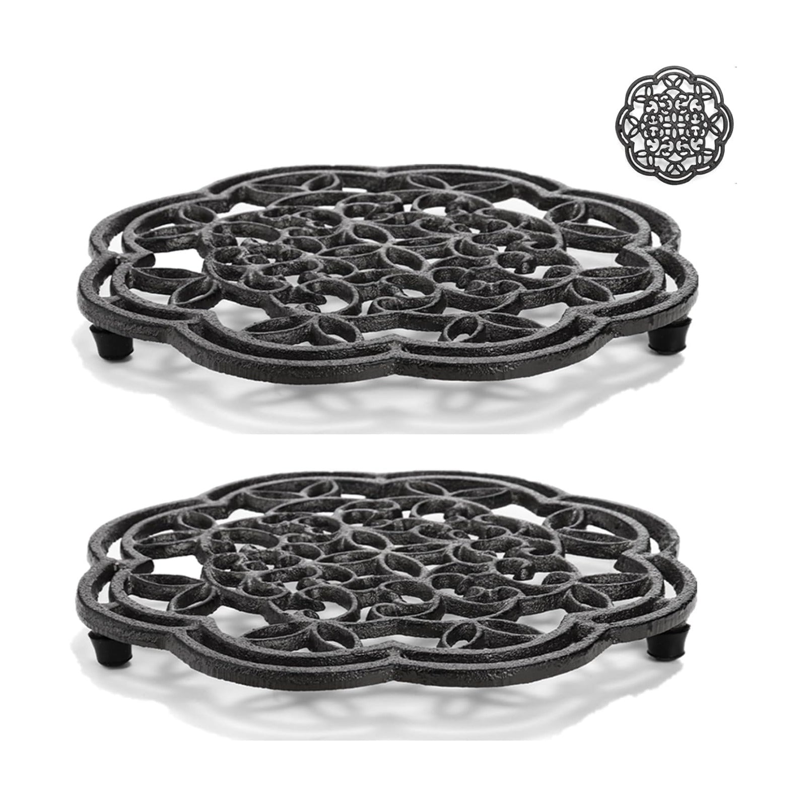 Yopay 2 Pack Cast Iron Trivet Heavy Duty, 7.7 inch Round Metal Trivet for Hot Pans or Teapot, Rustproof Pot Stands
