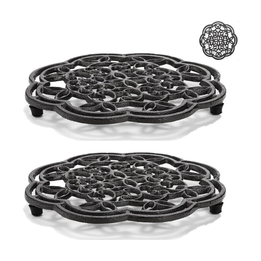 Yopay 2 Pack Cast Iron Trivet Heavy Duty, 7.7 inch Round Metal Trivet for Hot Pans or Teapot, Rustproof Pot Stands