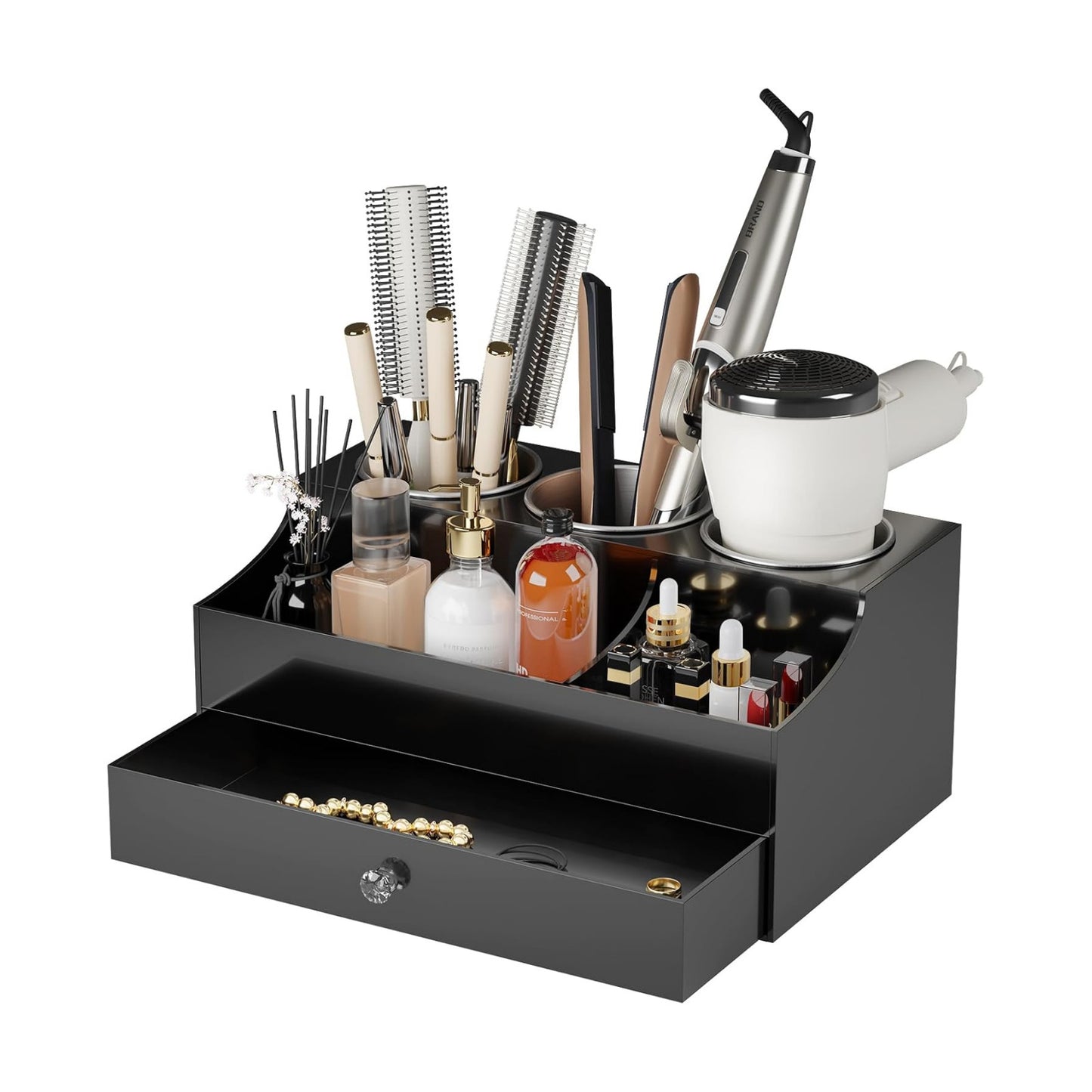 Hair Tool Organizer, Acrylic Hair Blow Dryer Holder Stand for Straightener and Curling Storage, Bathroom Vanity