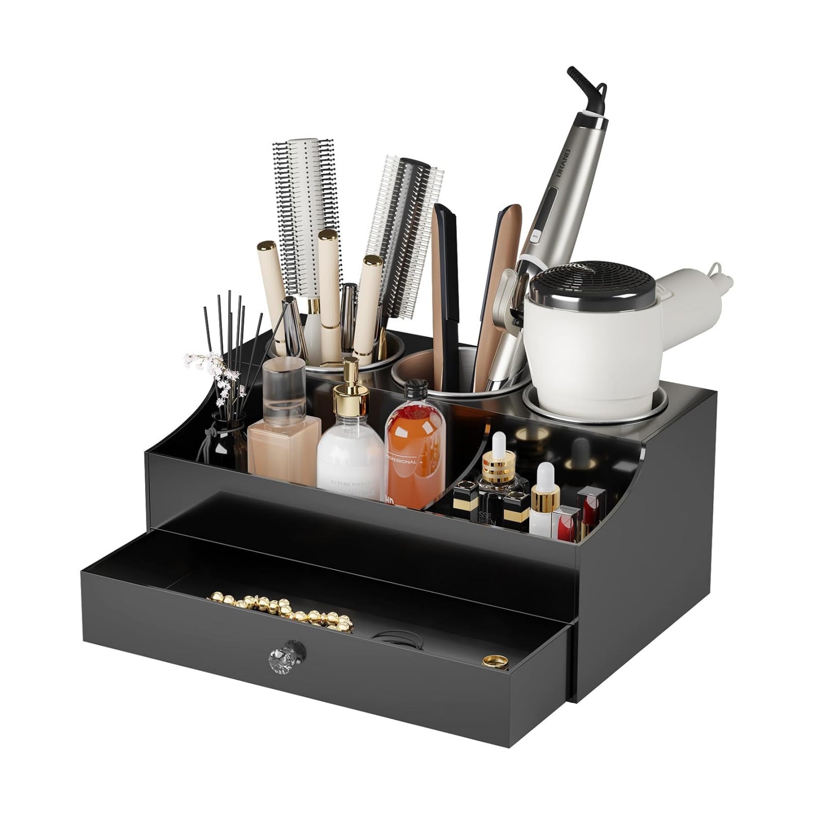 Hair Tool Organizer, Acrylic Hair Blow Dryer Holder Stand for Straightener and Curling Storage, Bathroom Vanity