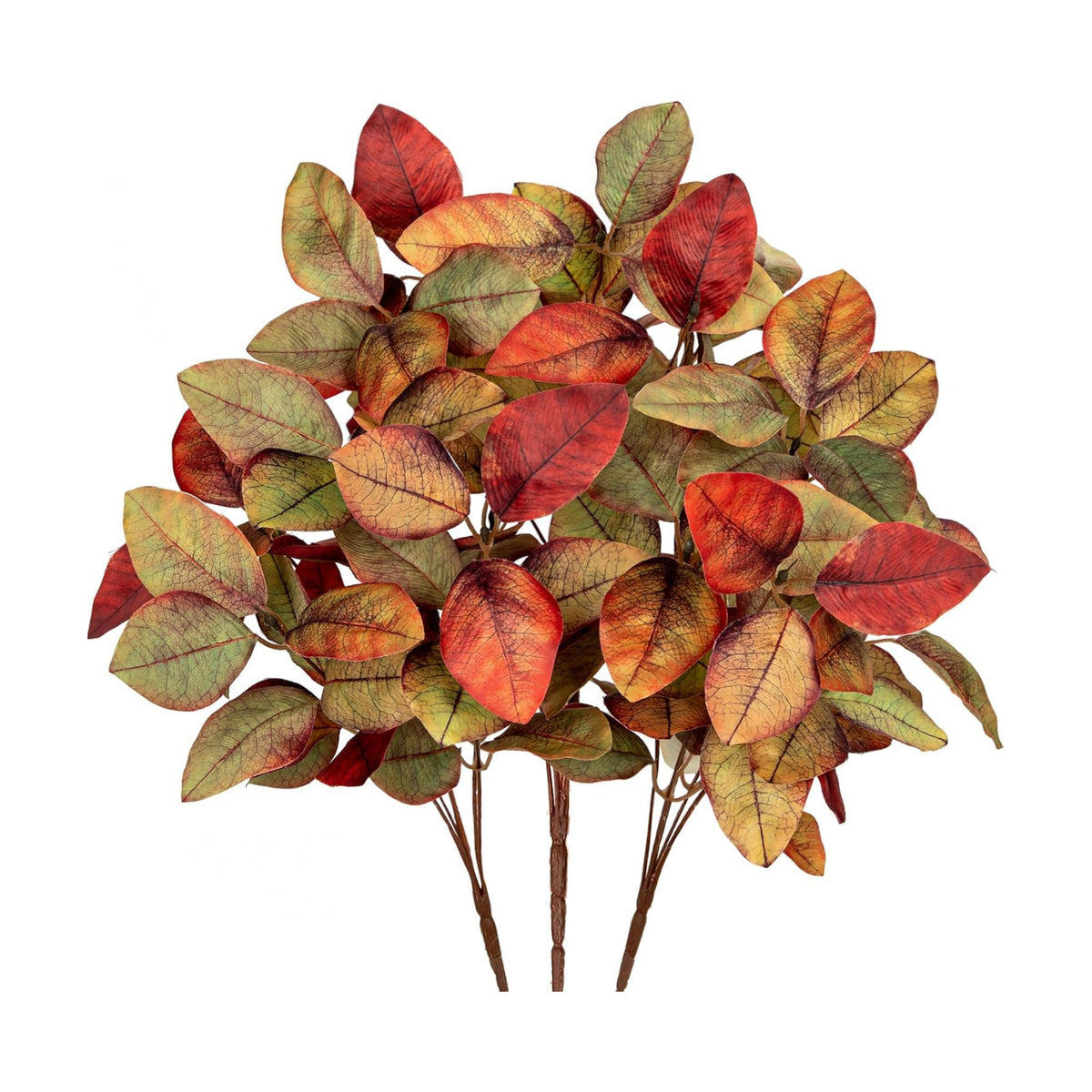 Briful 3 PCS Fall Leaves Artificial Magnolia Leaf Bush, 15" Autumn Fake Greenery Picks for Vase Floral Arrangement Kitchen Table Home Fall Decoration