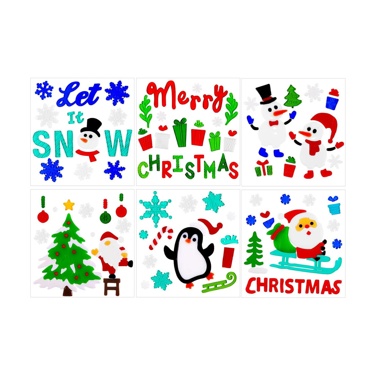 XIMISHOP 6pcs Christmas Gel Window Clings Sticker for Xmas Window Decors