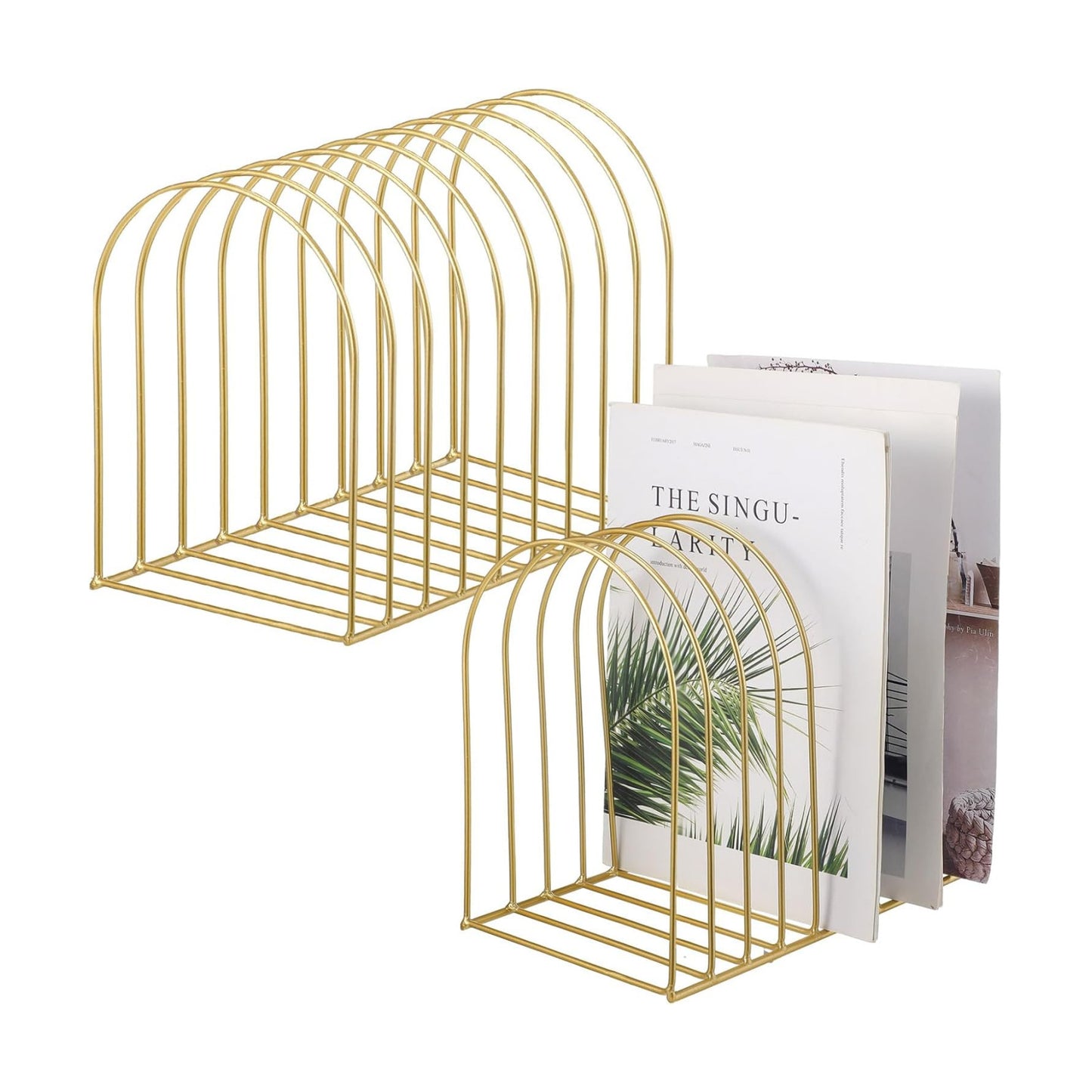 Kosiz 2 Sets Wire File Organizer for Desk 9 Slots Metal File Holder, Gold | Mail Desktop Sorter Countertop Folder Stand