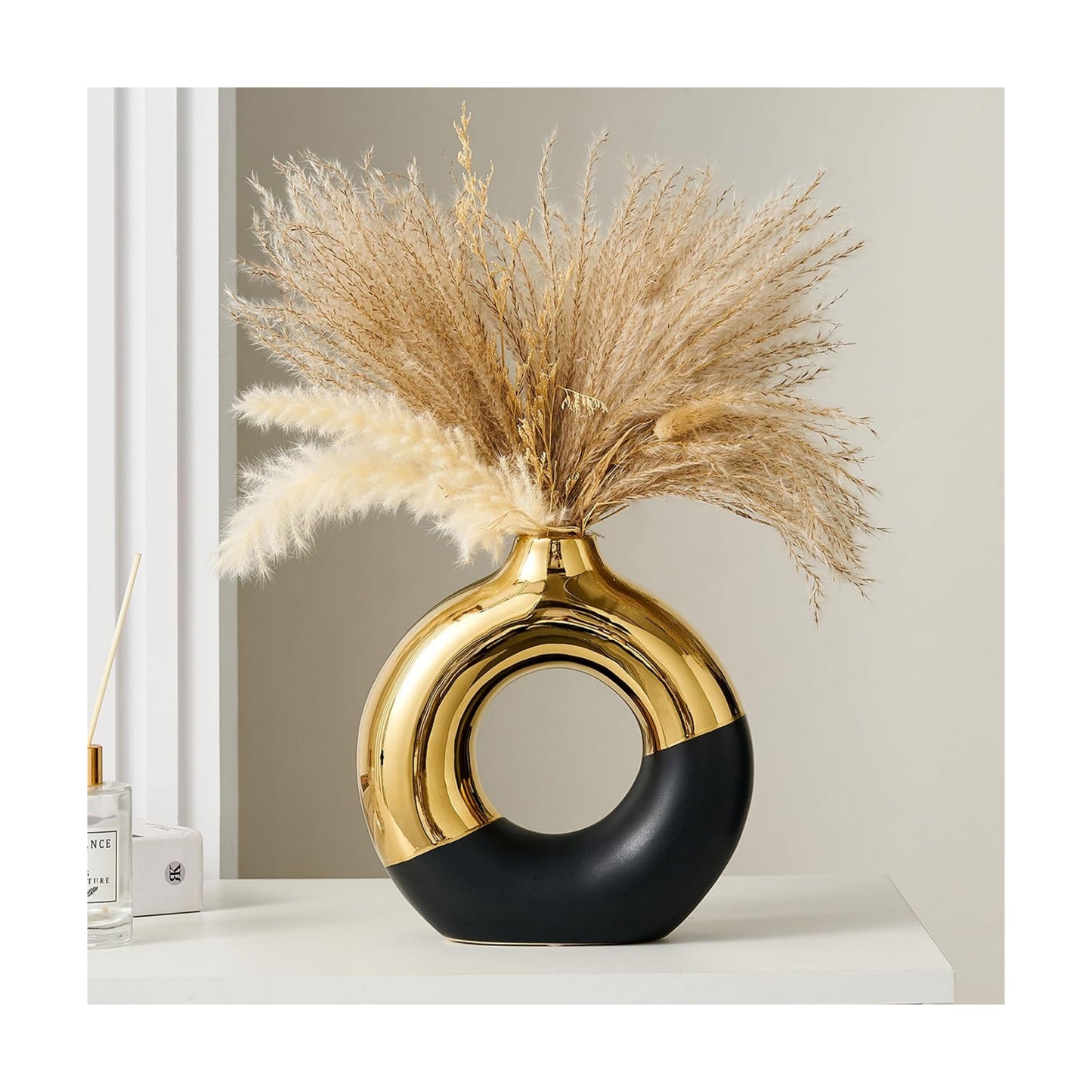 Ceramic Donut Vase / Black & Gold / Large