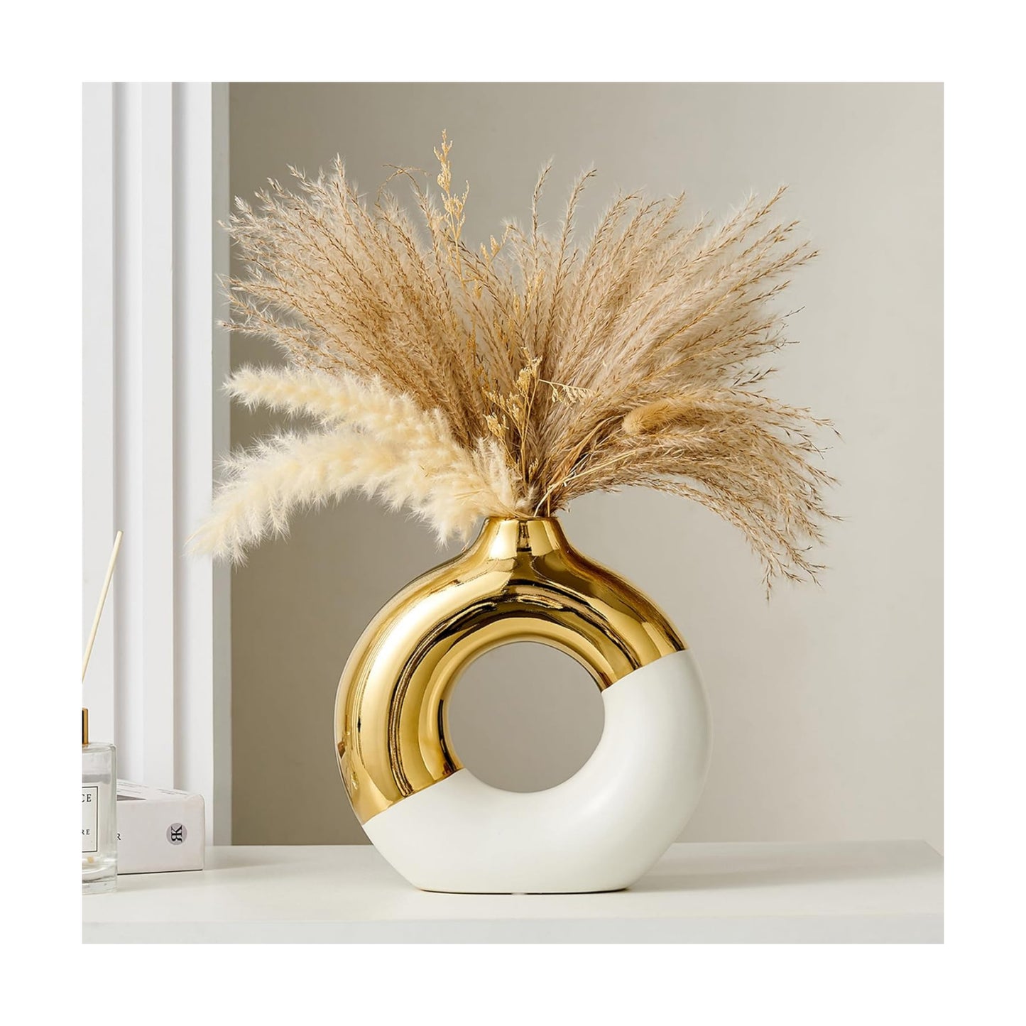 Ceramic Donut Vase / White & Gold / Large