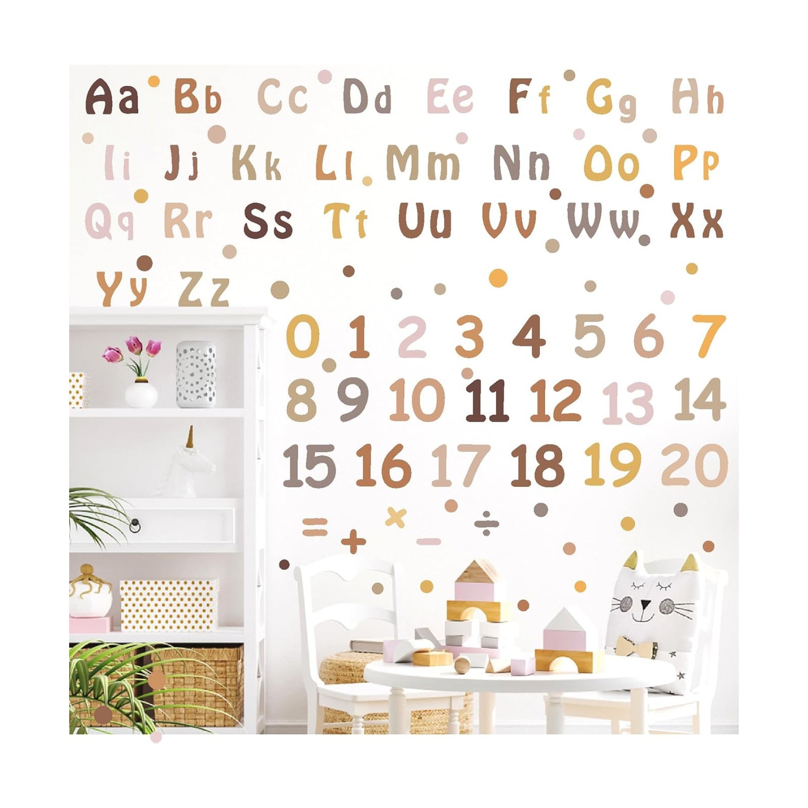 Alphabet Wall Decals Neutral Number Wall Decals Peel and Stick Watercolor Letter Decal ABC / Boho