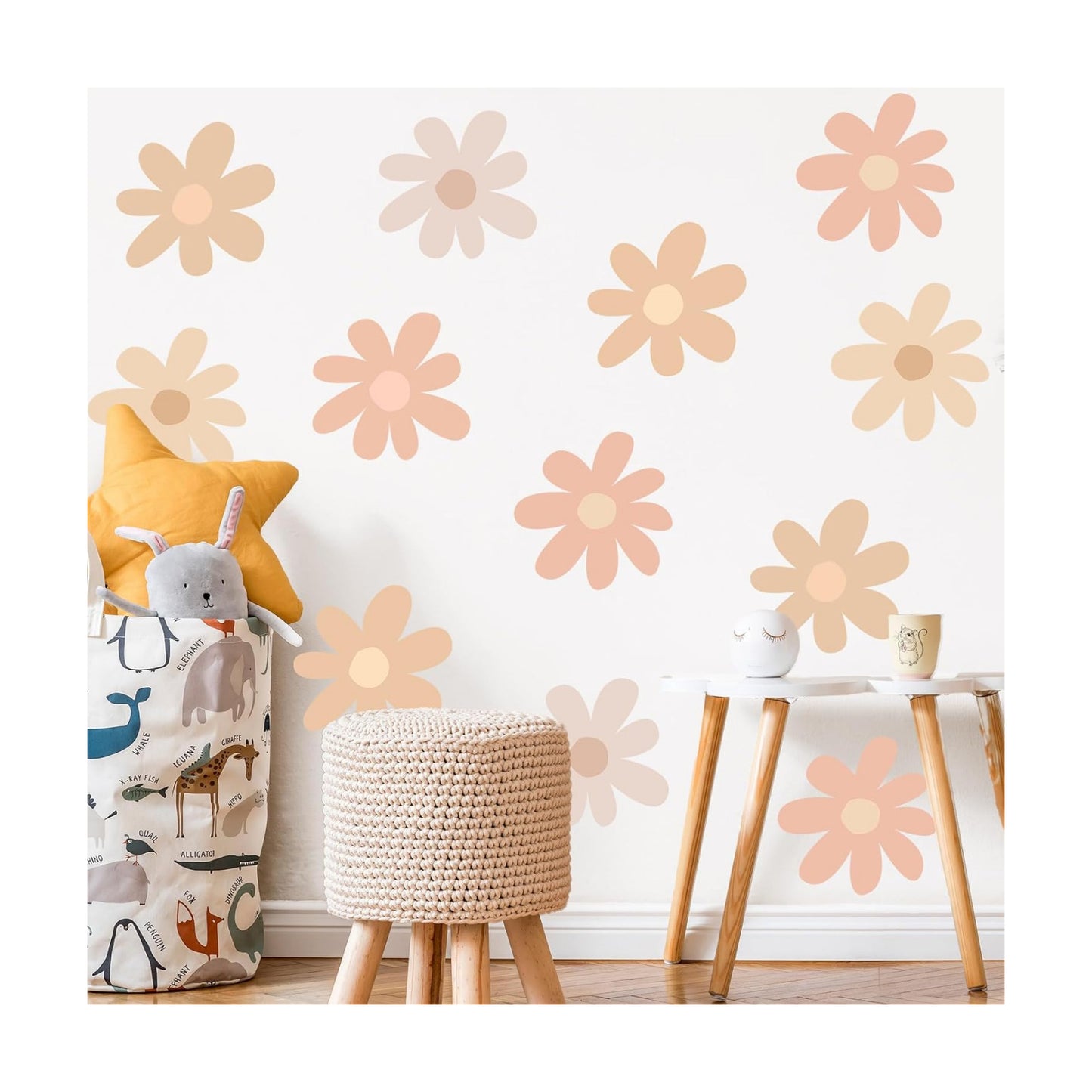 12 Sheet Daisy Wall Sticker Decal Removable Daisy Bedroom Room / Bobo Style / Light Color / Pink