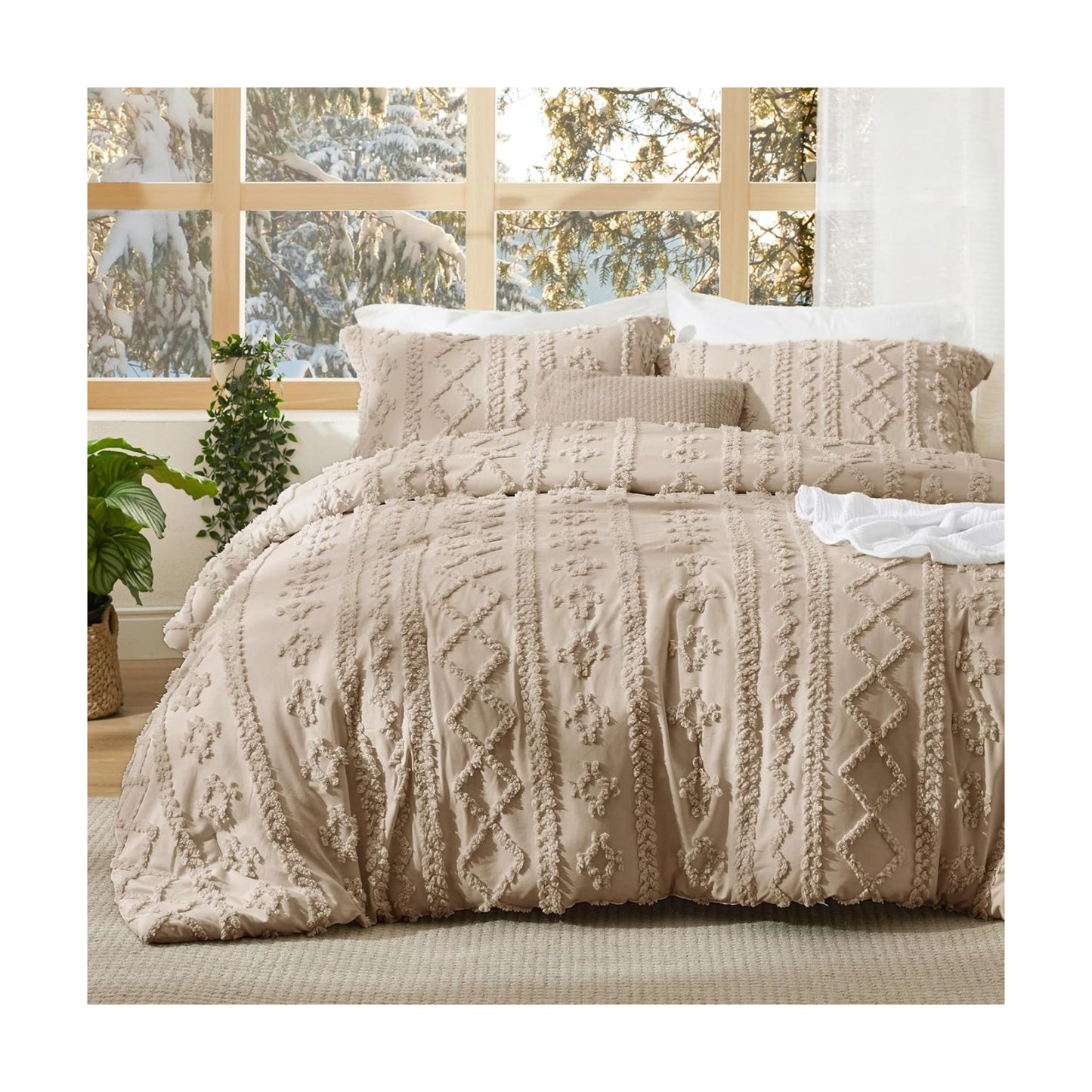 Bedsure Tufted Boho Comforter Set California King Size - Light Brown Boho Bed Set, GentleSoft™ 3 Pieces Farmhouse-Style