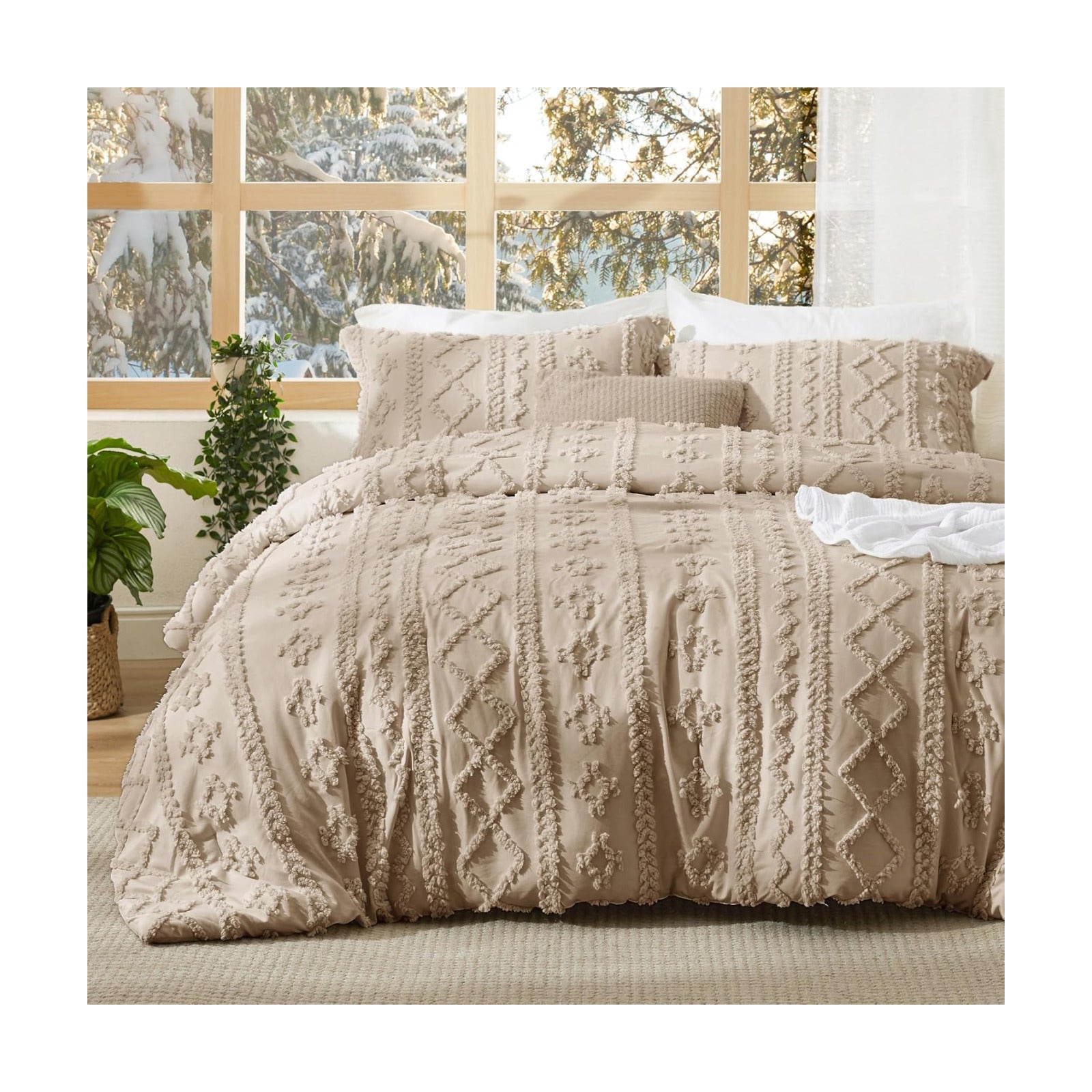 Bedsure Tufted Boho Comforter Set California King Size - Light Brown Boho Bed Set, GentleSoft™ 3 Pieces Farmhouse-Style