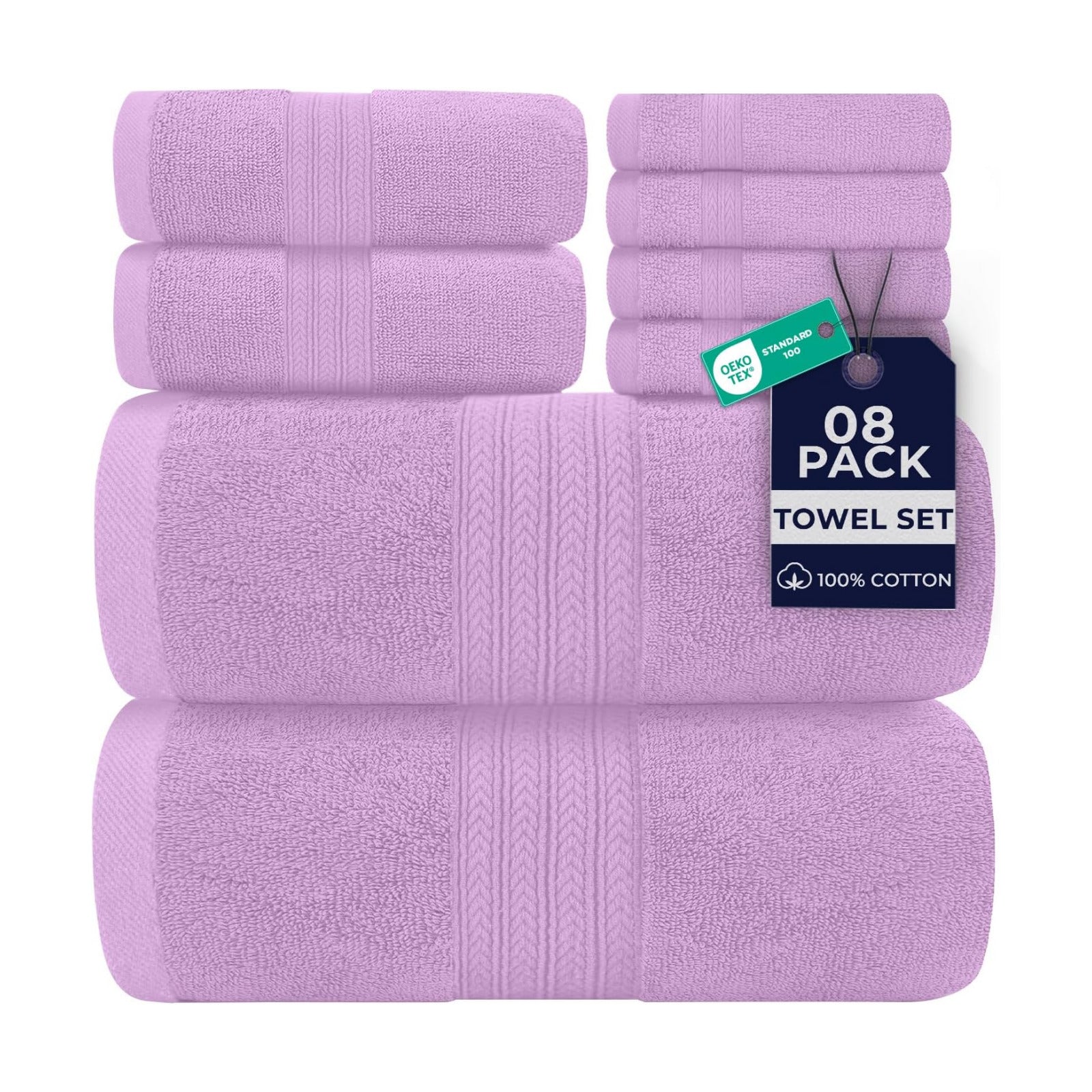 DAN RIVER 8 Piece Luxury Bath Towels for Bathroom, Towel Set, Lavendar | 2 Bath towels, 2 Hand towels, and 4 Wash
