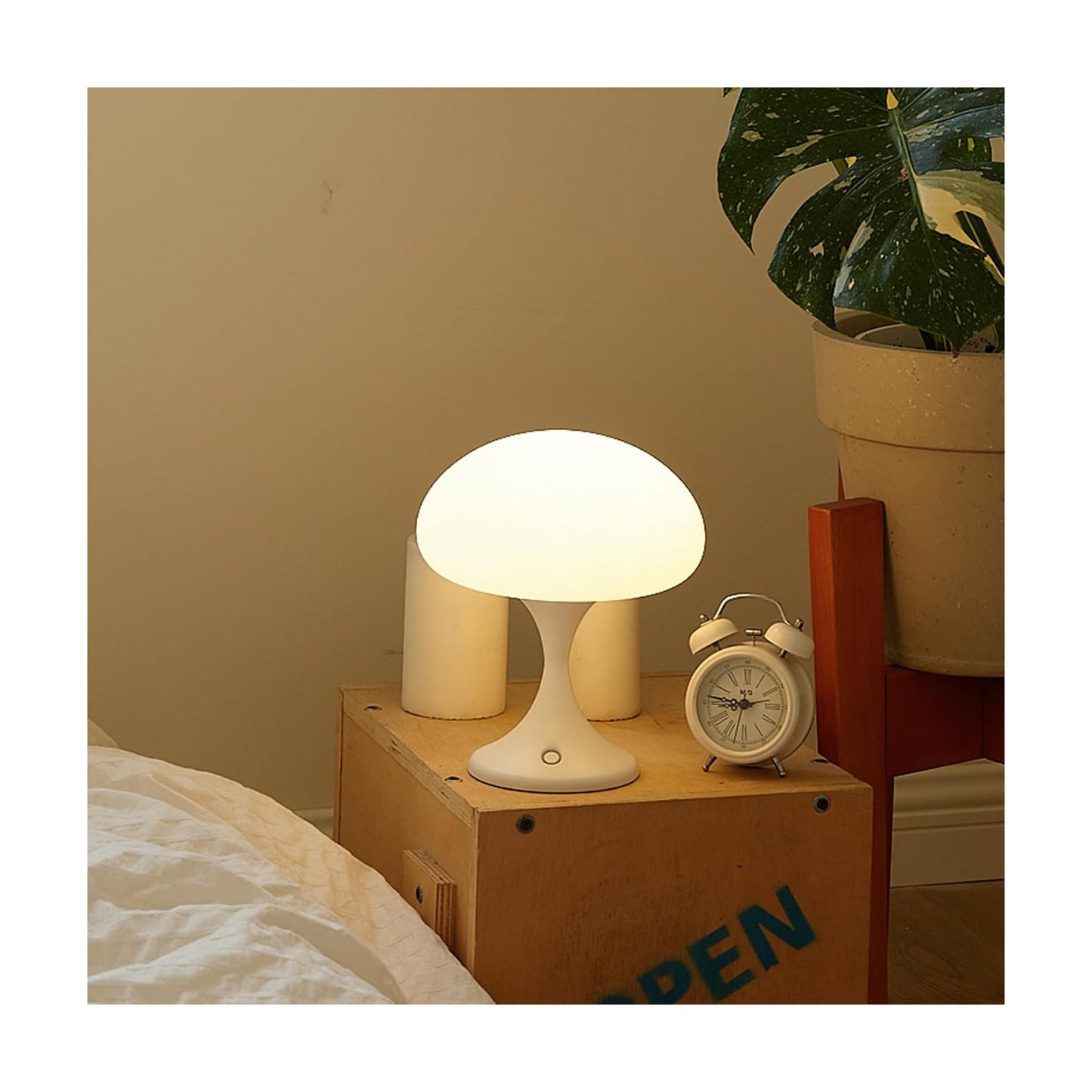 Mushroom Lamp, 5W LED Cordless Rechargeable Table Lamp with Glass Shade, Small Retro Dimmable Touch Light with 3 Color