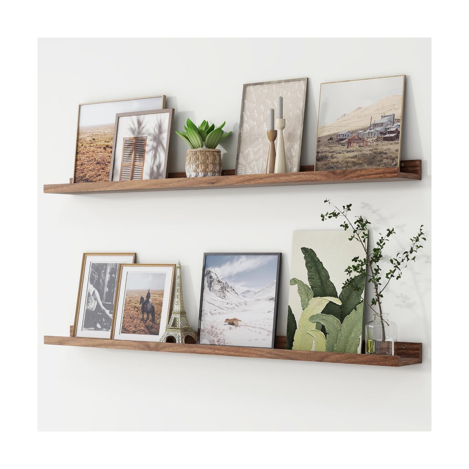 Picture Ledge Shelf, Floating Shelves for Wall, 48" W Set of 2, Walnut | FSC Certified Engineered Wood, Wall Mounted