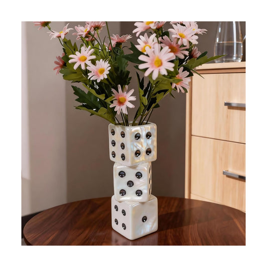 Ceramic Dice Vase / White Dice Vase