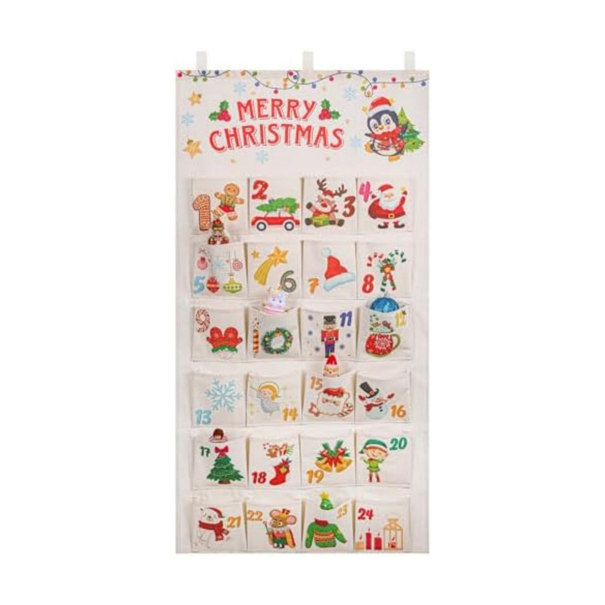 HOWAF Fabric Christmas Advent Calendar (Countdown to Christmas), 24 Days Mystery Christmas Countdown Calendar with 24 Pockets for Xmas Holiday Home Wall Decoration
