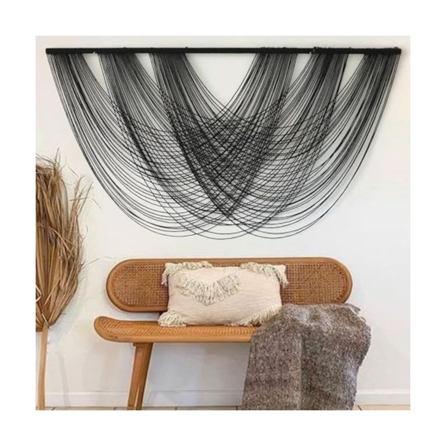 Flber Macrame Wall Hanging Black 59.00" W x 31.00" L Boho Wall Decor Large Boho Yarn Tapestry Living Room Bedroom Home