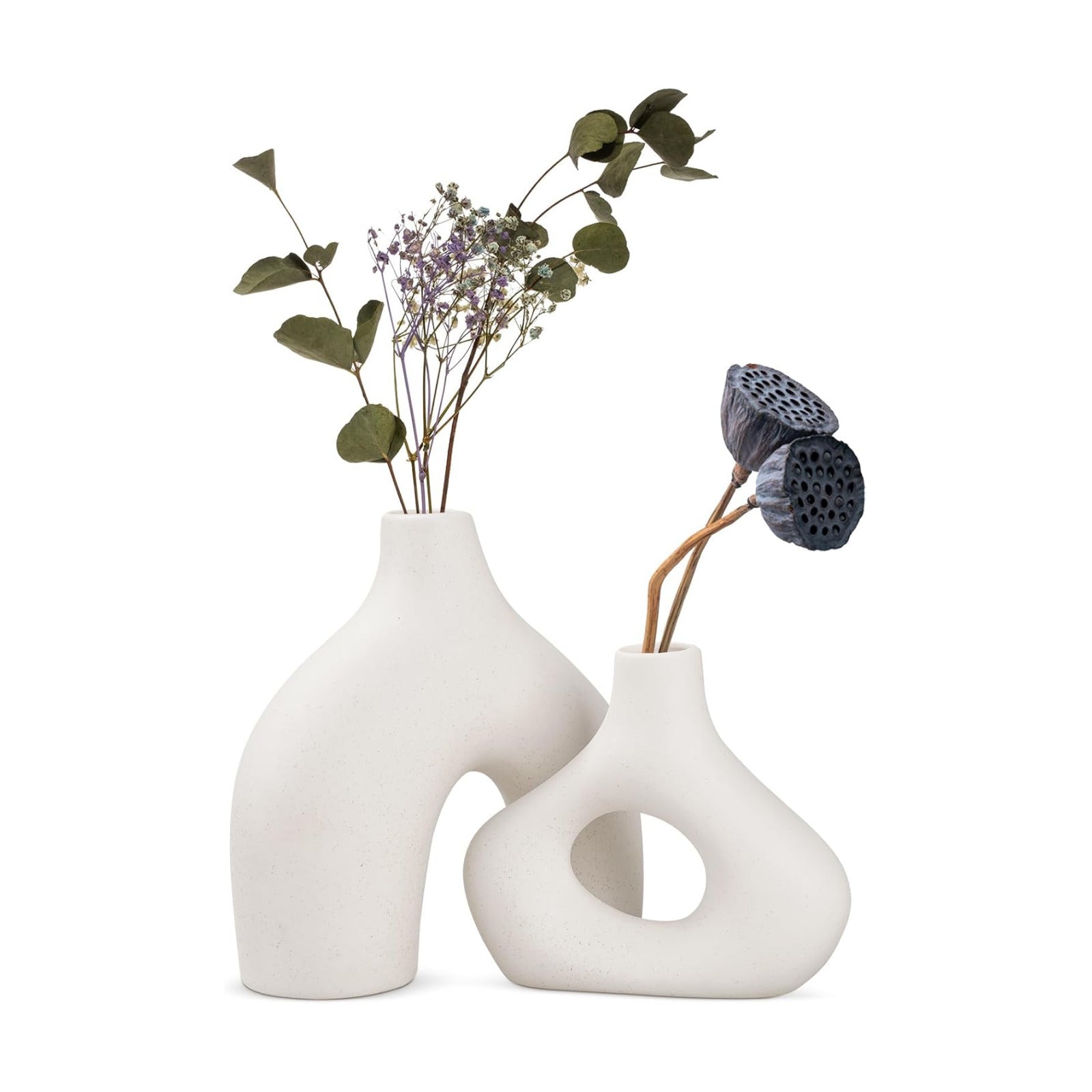 Ceramic Vase / Ceramic Hollow Donut Vase / White / Set of 2