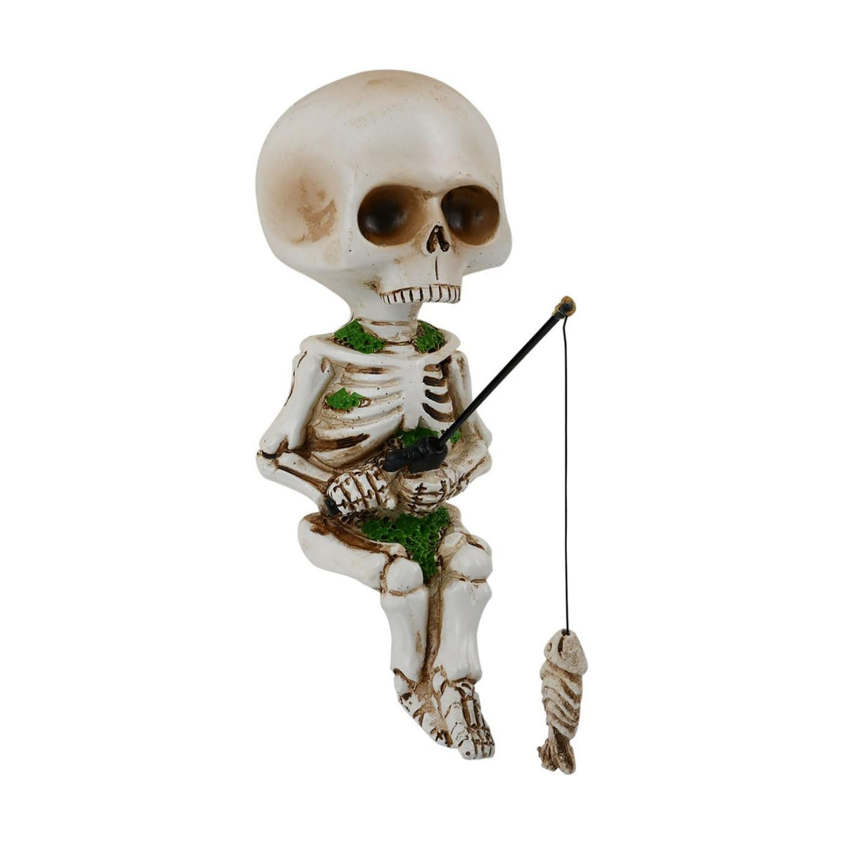DS. DISTINCTIVE STYLE Style Fishing Skeleton Statue 4.5 Inch Mini Skull Figurines Halloween Gothic Decor Resin Cute Skull Fisher Sculpture for Outdoor Garden Pond Fountain Poolside