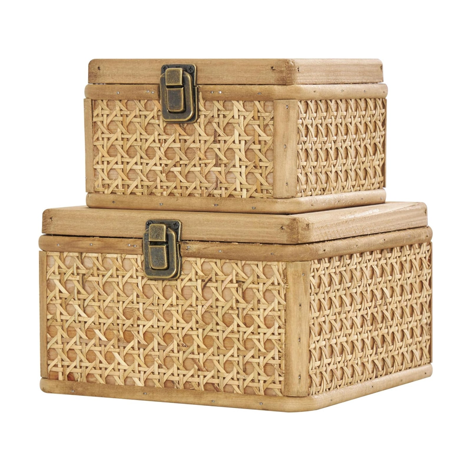Rattan Handmade Decorative Box Woven Decorative Keepsake Boxes / Brown / 7", 6"W / Set of 2